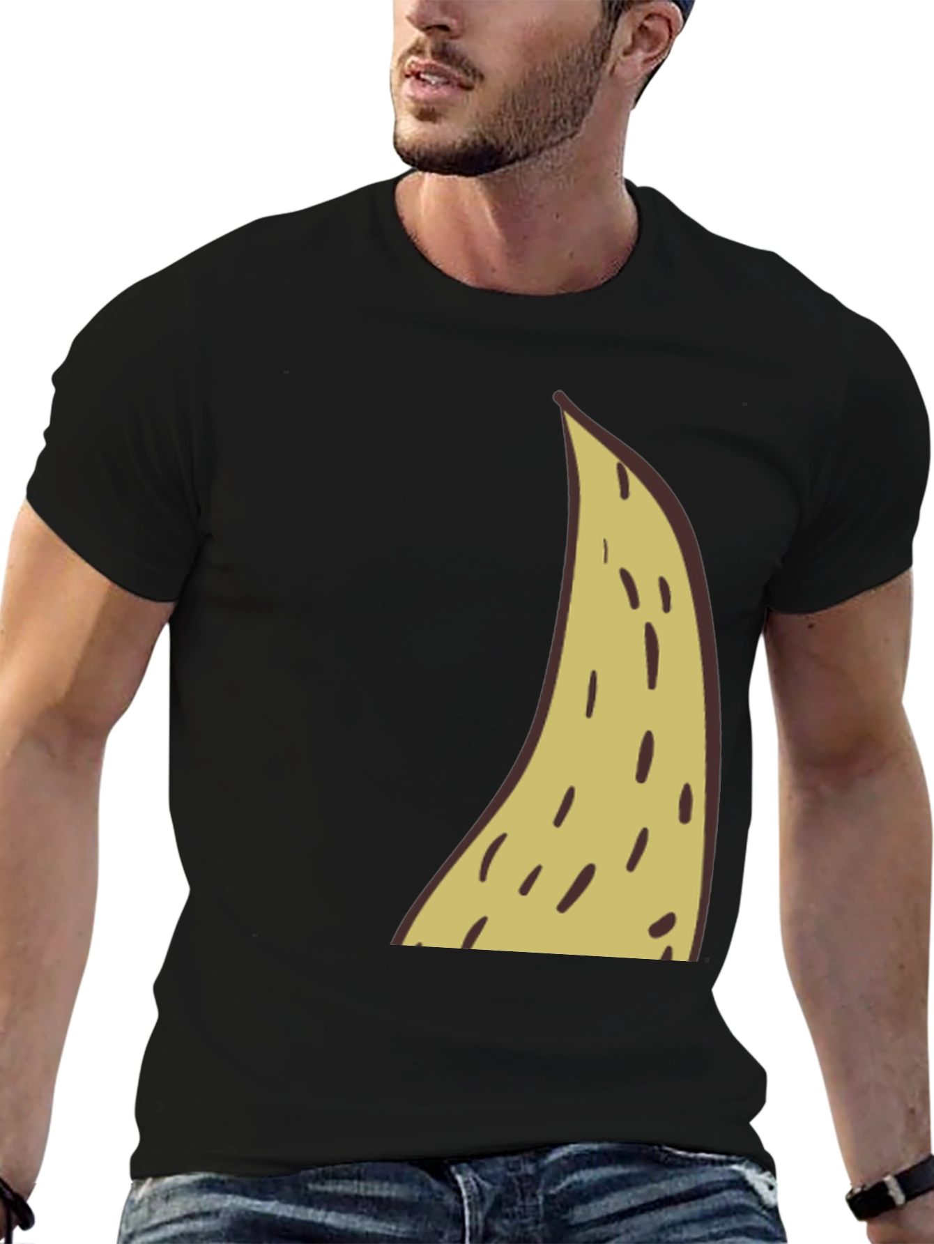 Funny Banana Slice Graphic Tee - Black Cotton T-Shirt