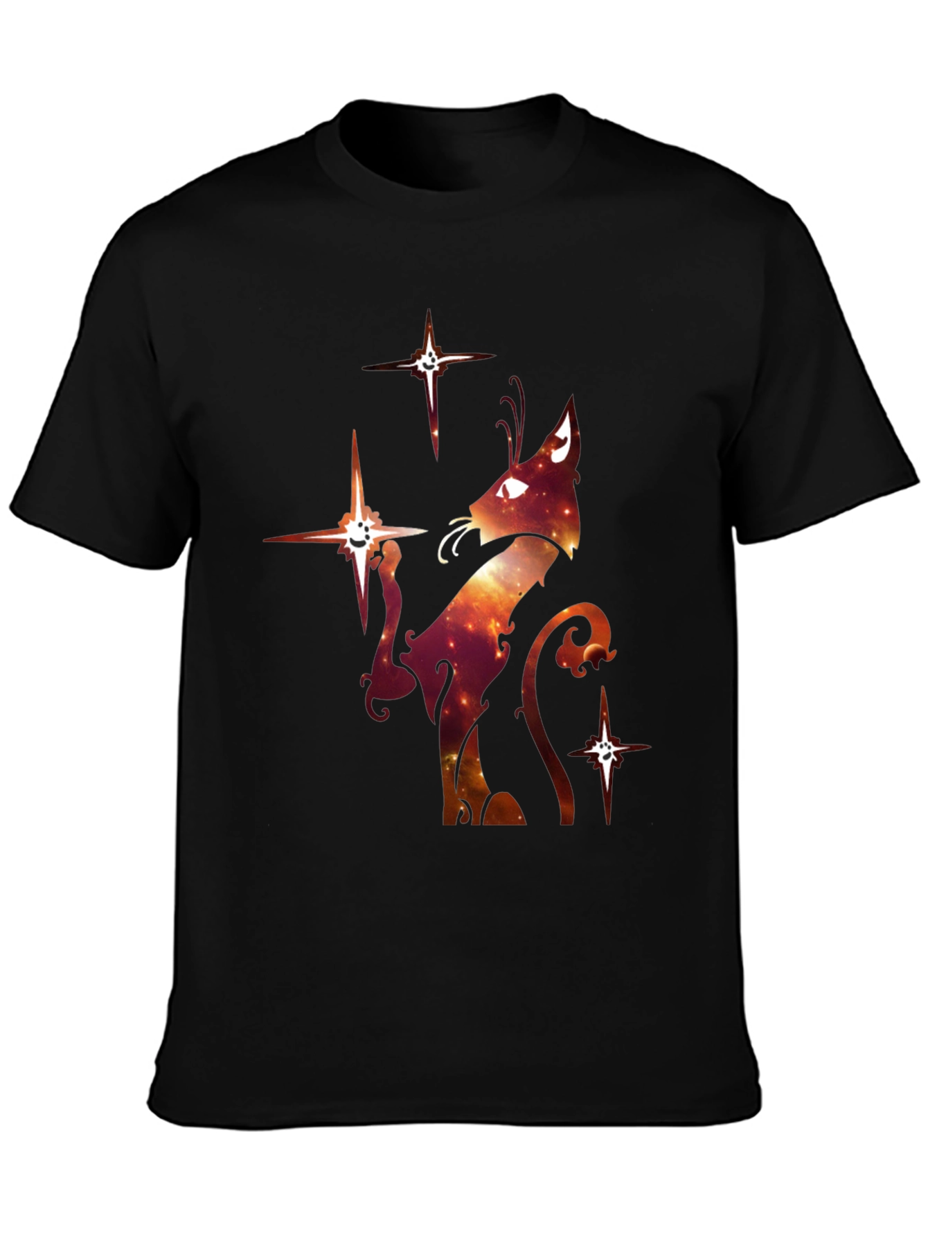 Celestial Cat Graphic T-Shirt - Black Cotton Blend