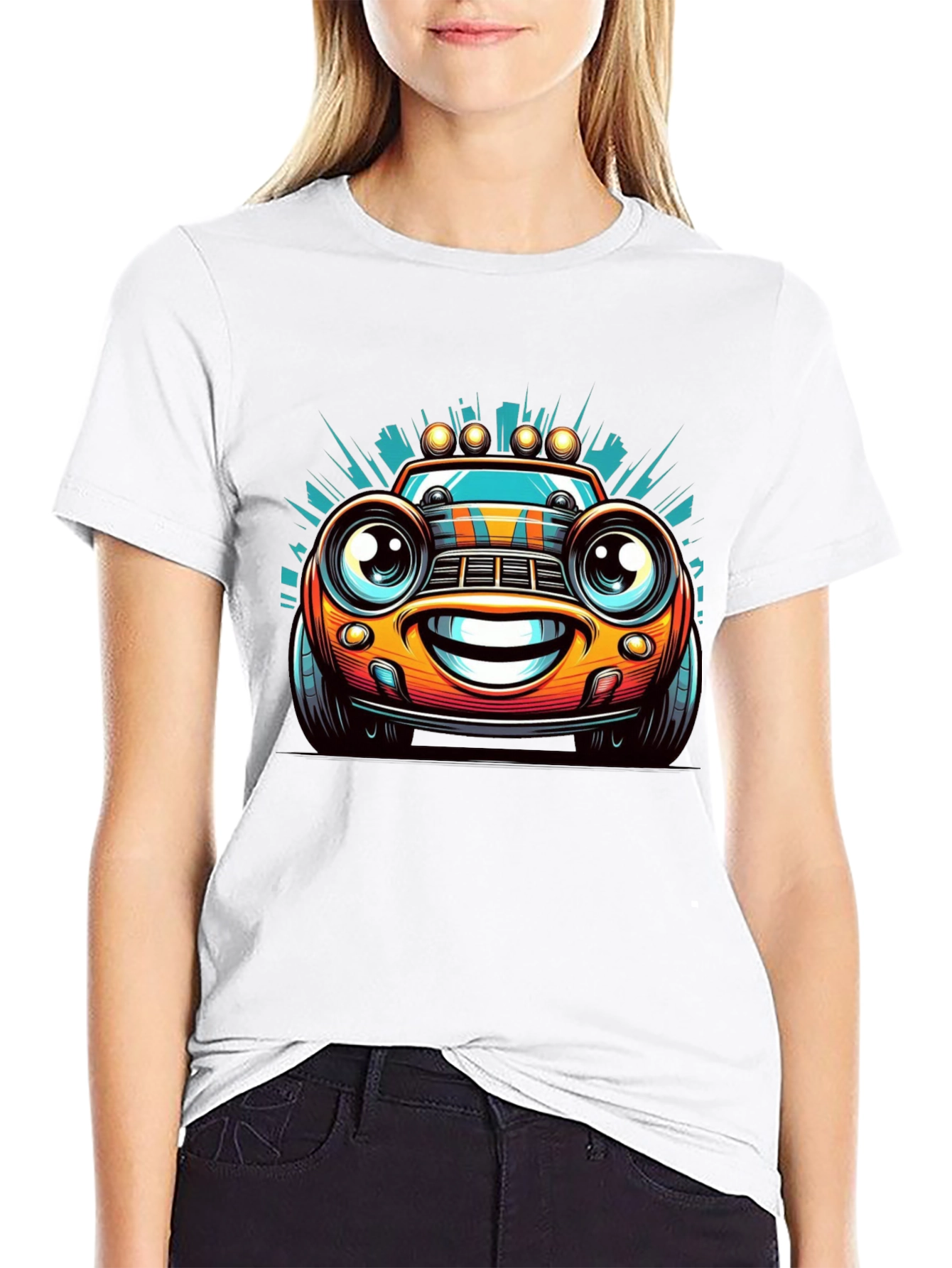 Cartoon Car Graphic Tee - Mens Black T-Shirt