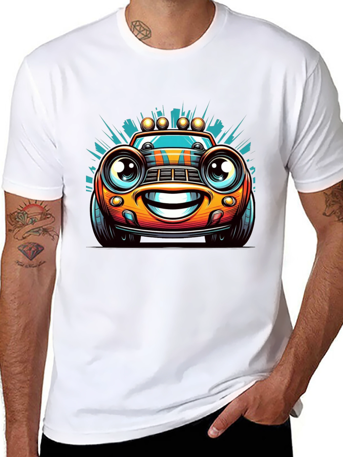 Cartoon Car Graphic Tee - Mens Black T-Shirt
