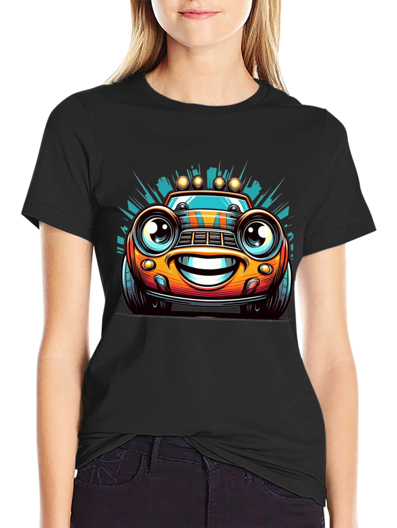 Cartoon Car Graphic Tee - Mens Black T-Shirt