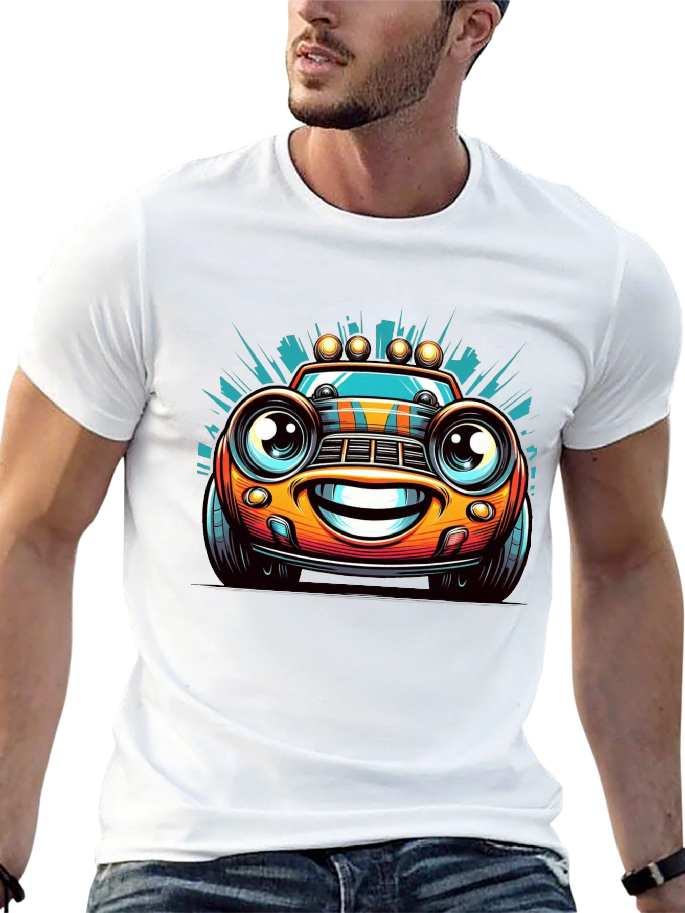 Cartoon Car Graphic Tee - Mens Black T-Shirt