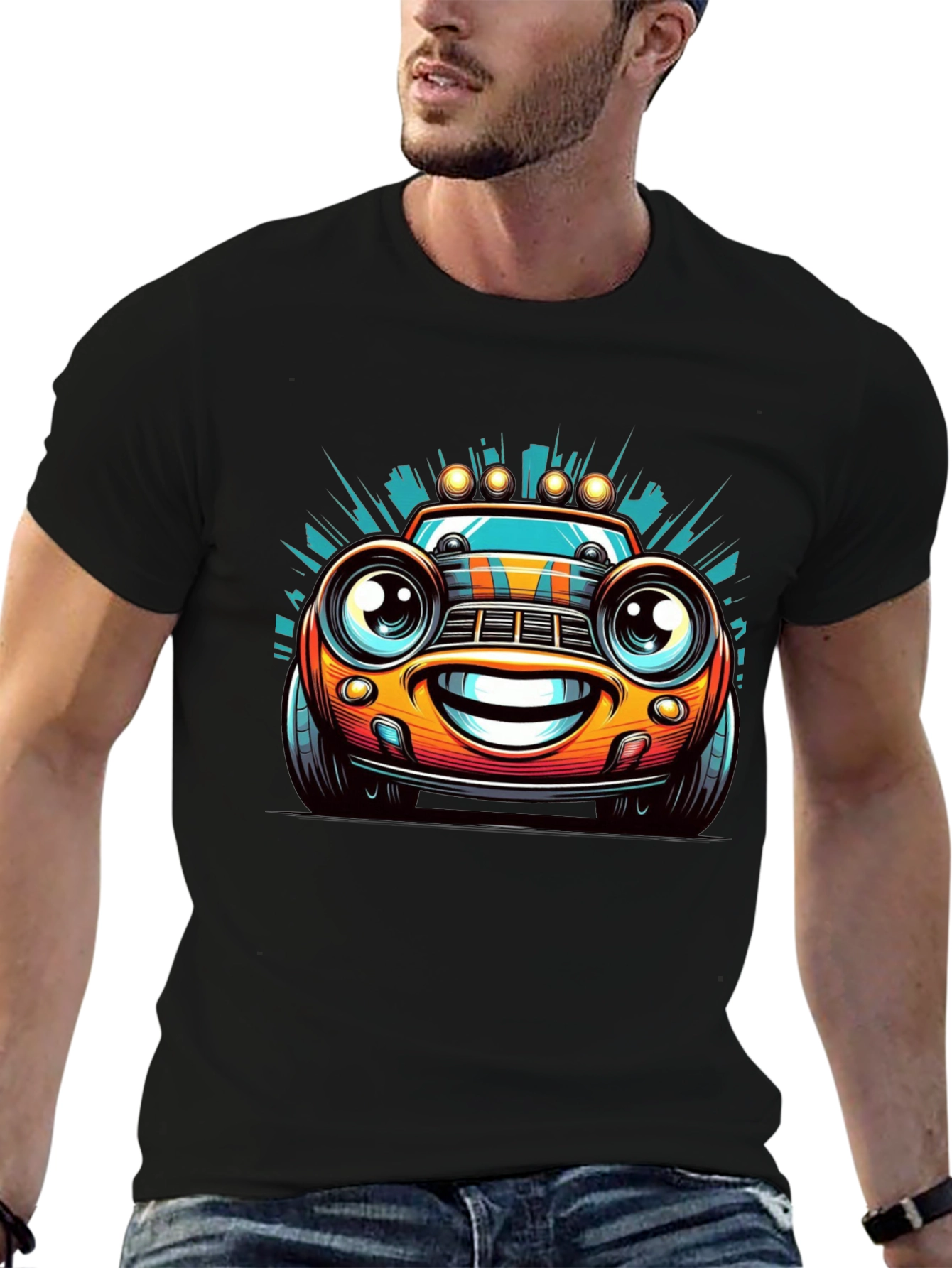 Cartoon Car Graphic Tee - Mens Black T-Shirt