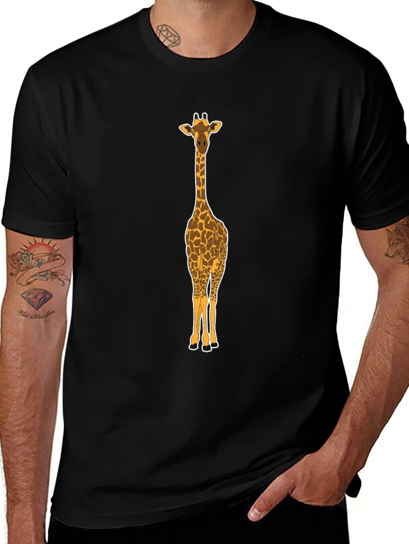Giraffe Graphic Tee - Mens Black Crew Neck T-Shirt