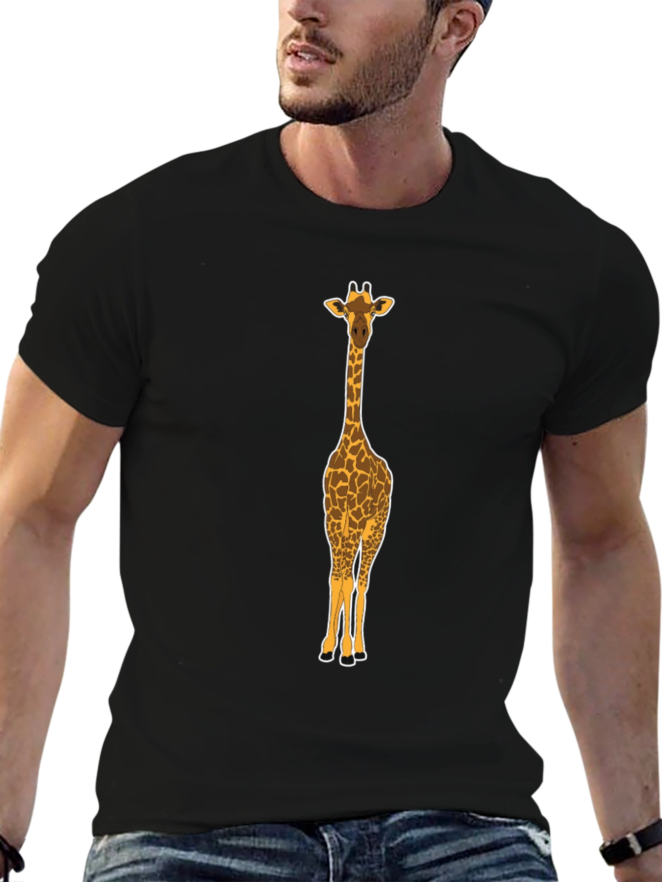 Giraffe Graphic Tee - Mens Black Crew Neck T-Shirt