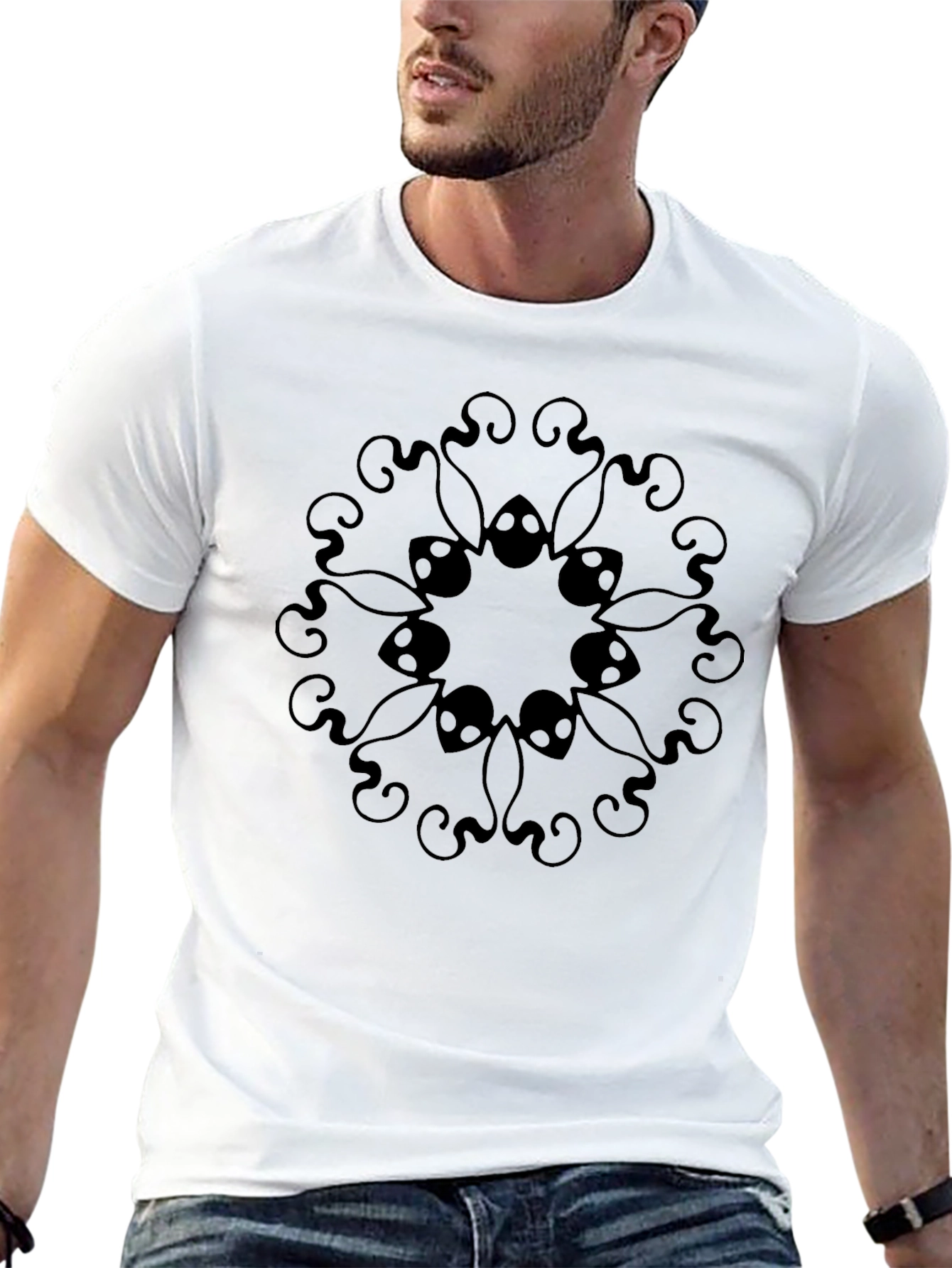 Mens Black Graphic Tee - Mandala Design