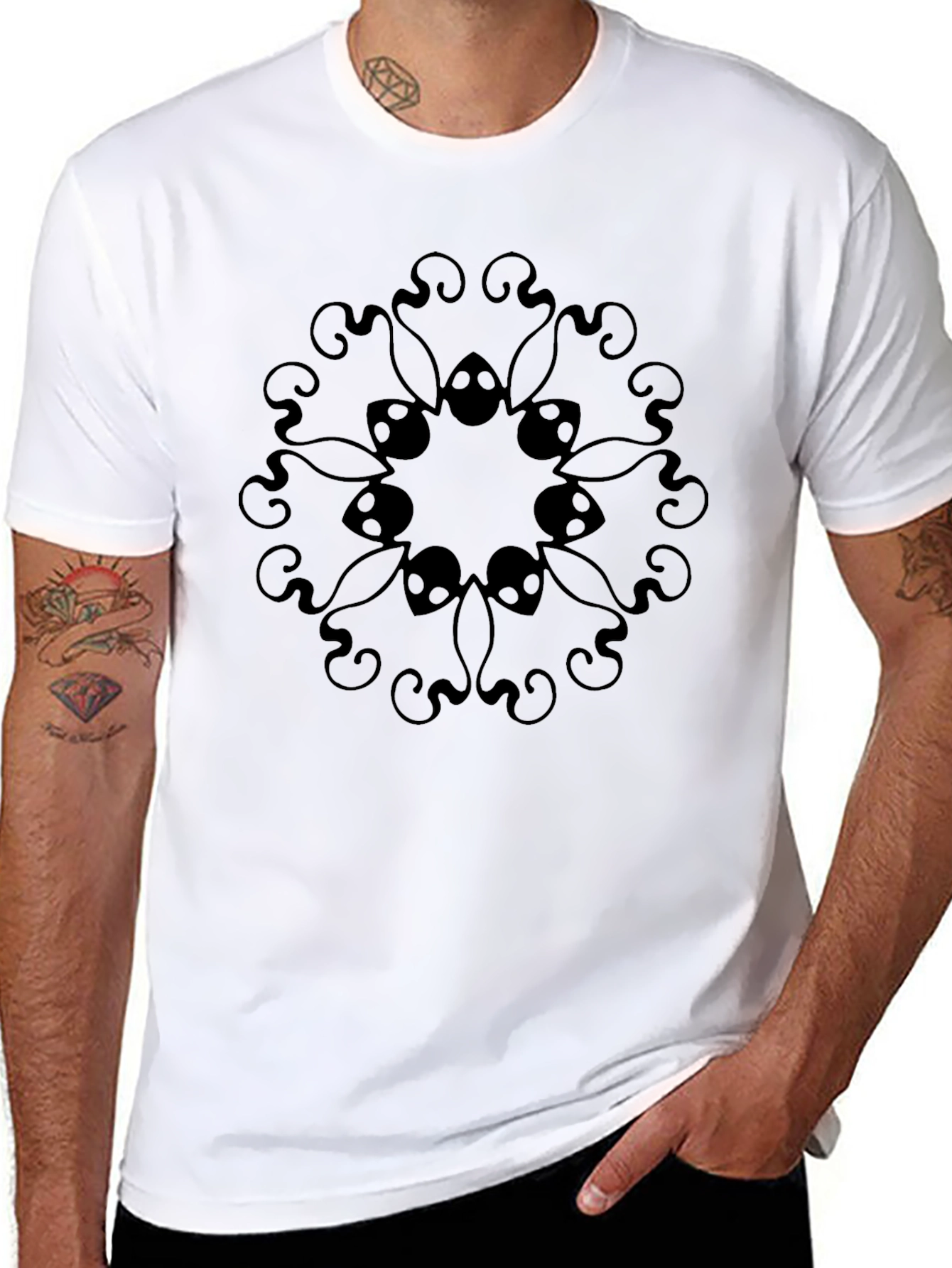 Mens Black Graphic Tee - Mandala Design