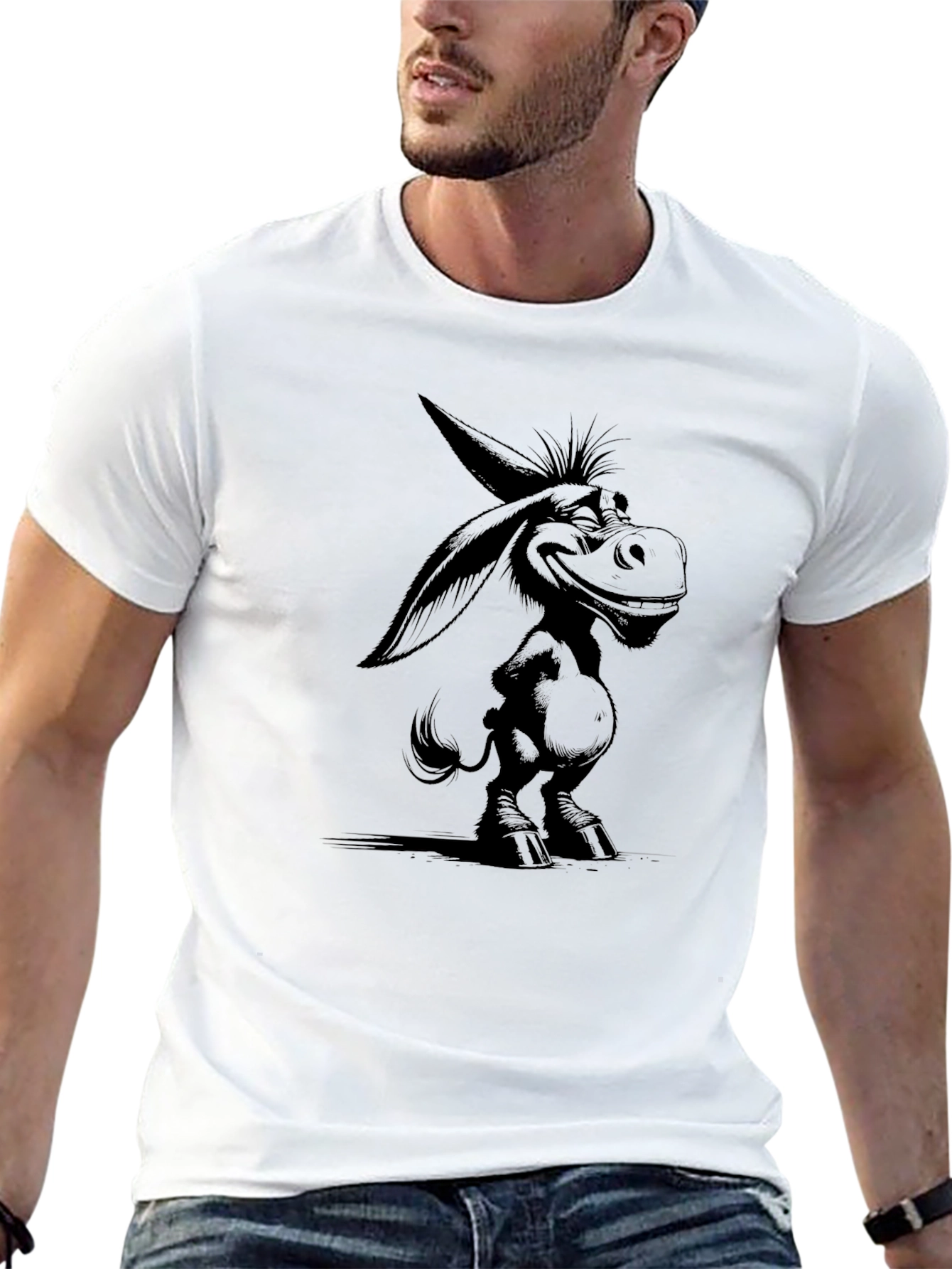 Cartoon Donkey Graphic Tee - Black Unisex T-Shirt