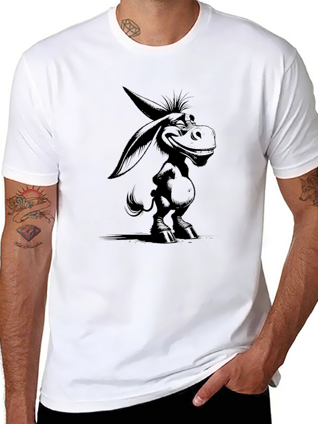 Cartoon Donkey Graphic Tee - Black Unisex T-Shirt