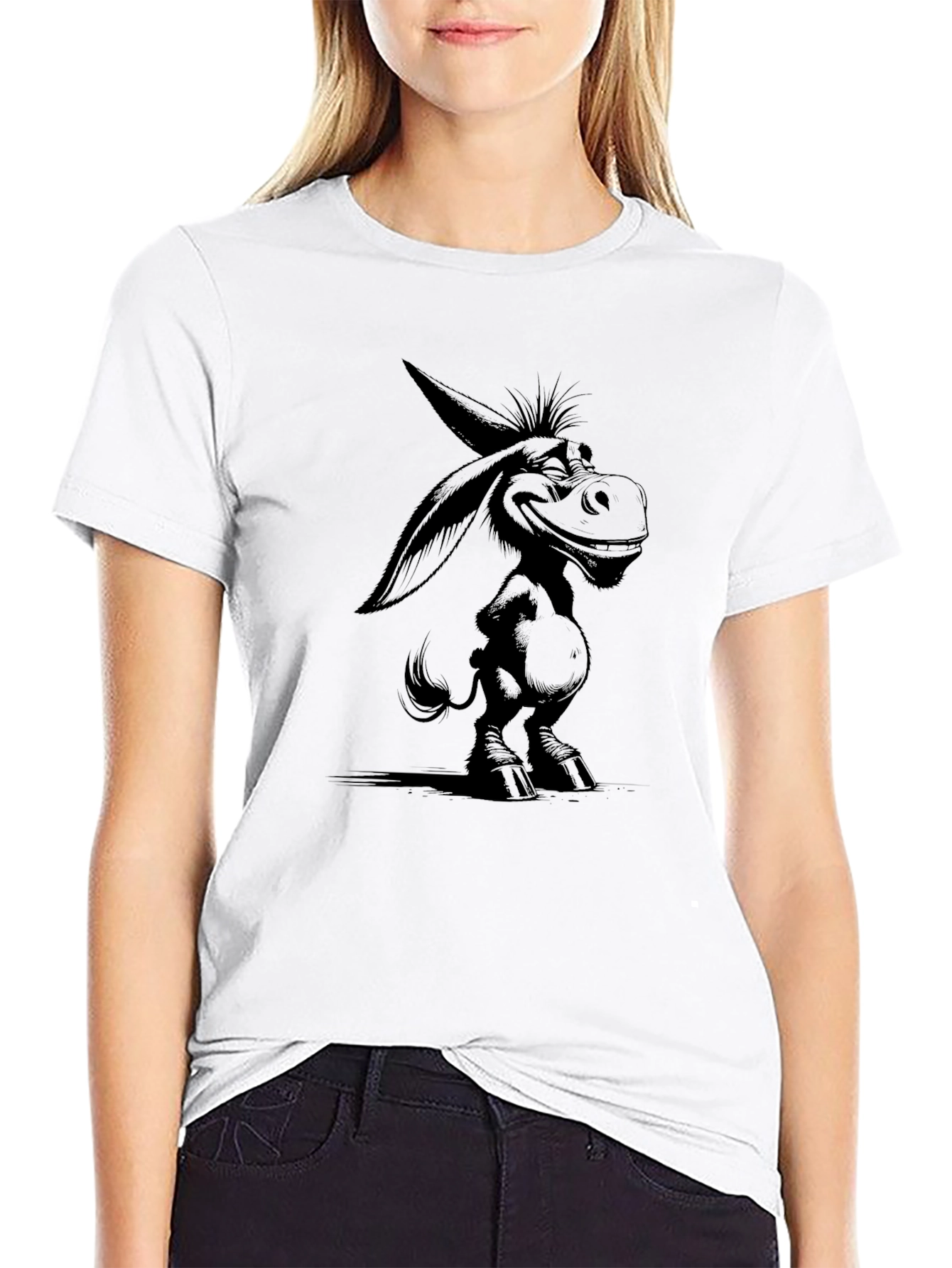 Cartoon Donkey Graphic Tee - Black Unisex T-Shirt