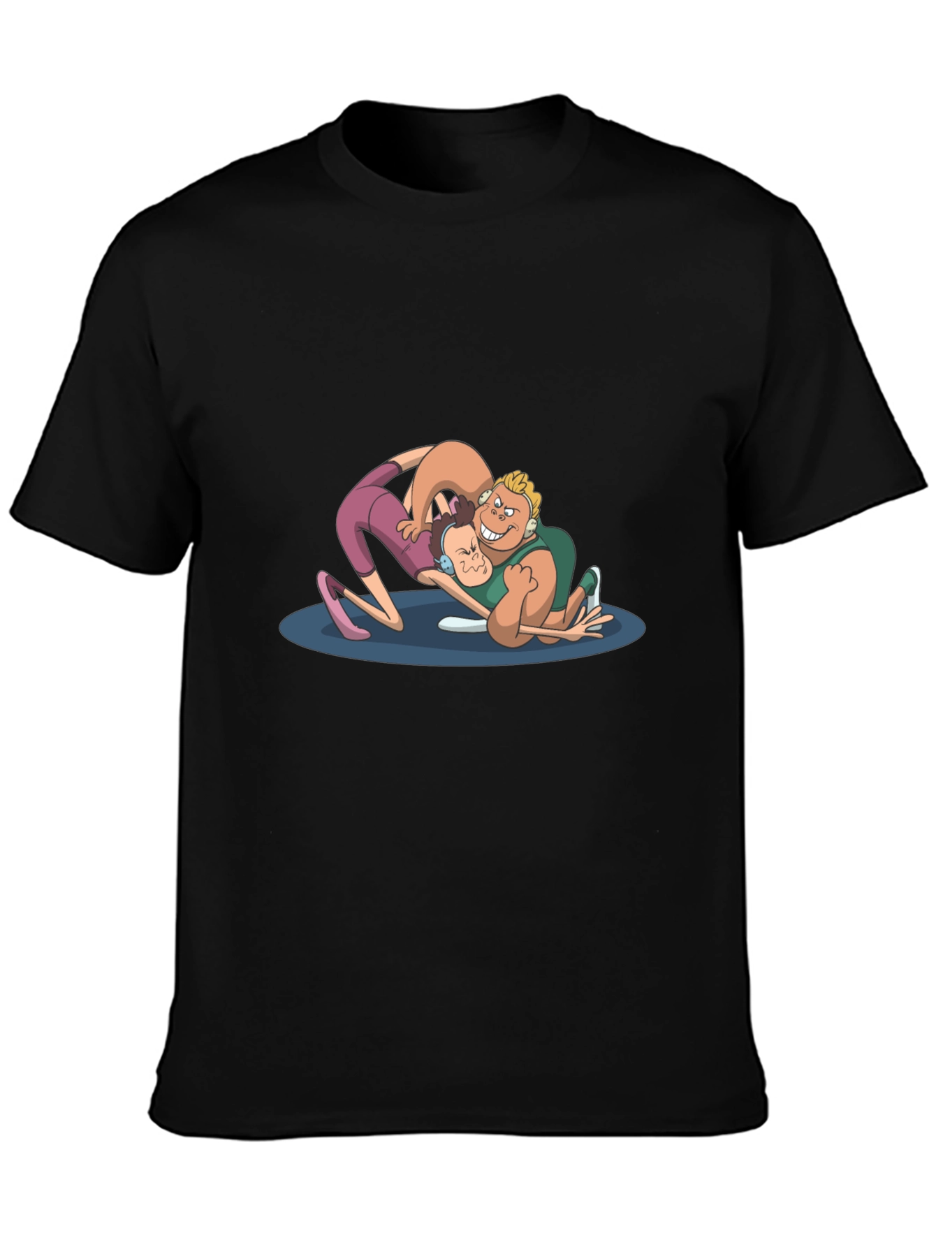 Wrestling Cartoon Graphic Black T-Shirt