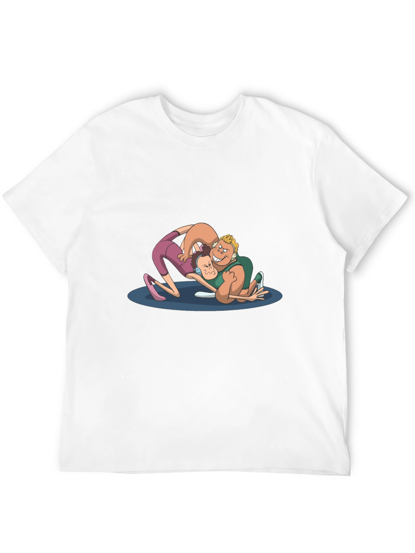 Wrestling Cartoon Graphic Black T-Shirt