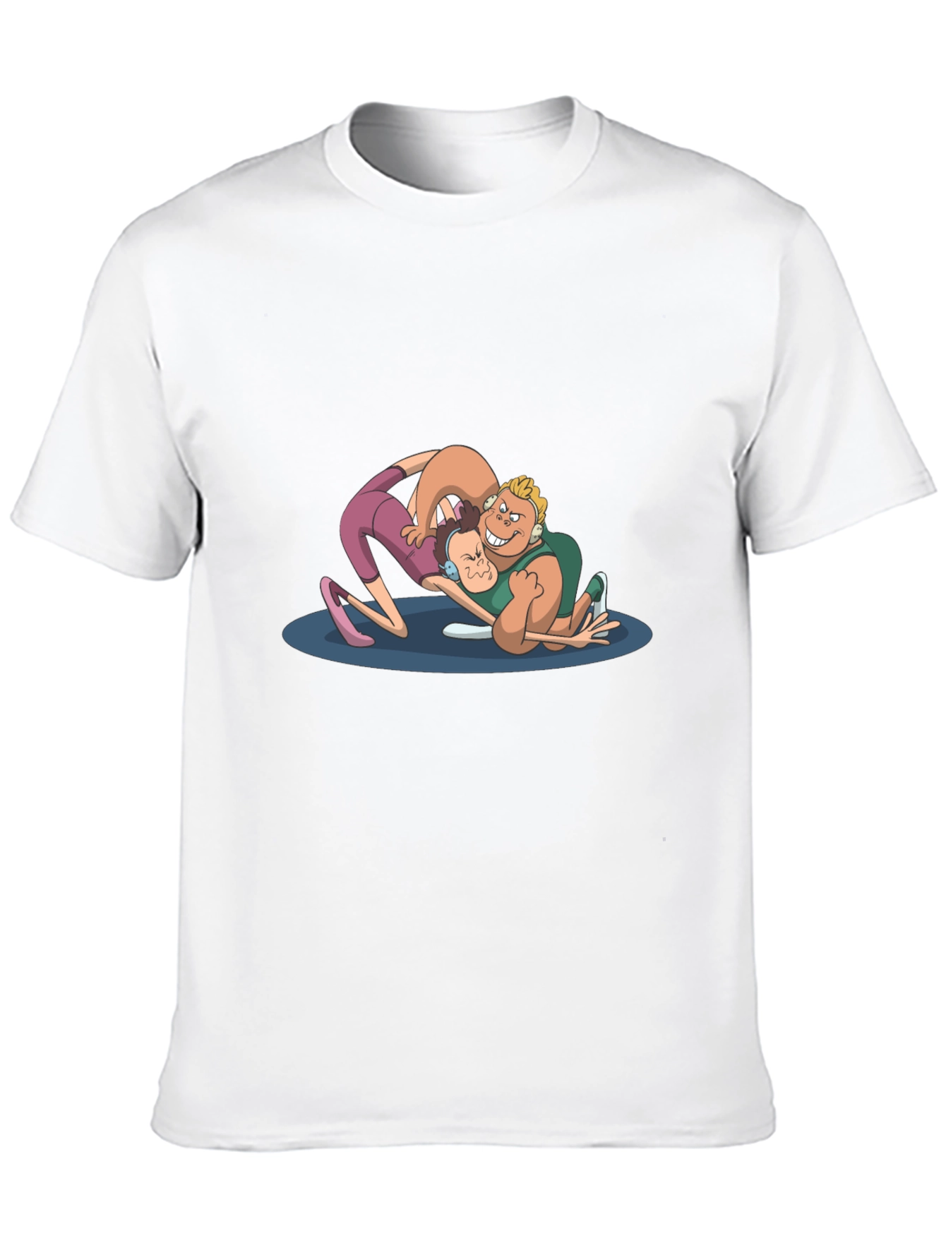 Wrestling Cartoon Graphic Black T-Shirt