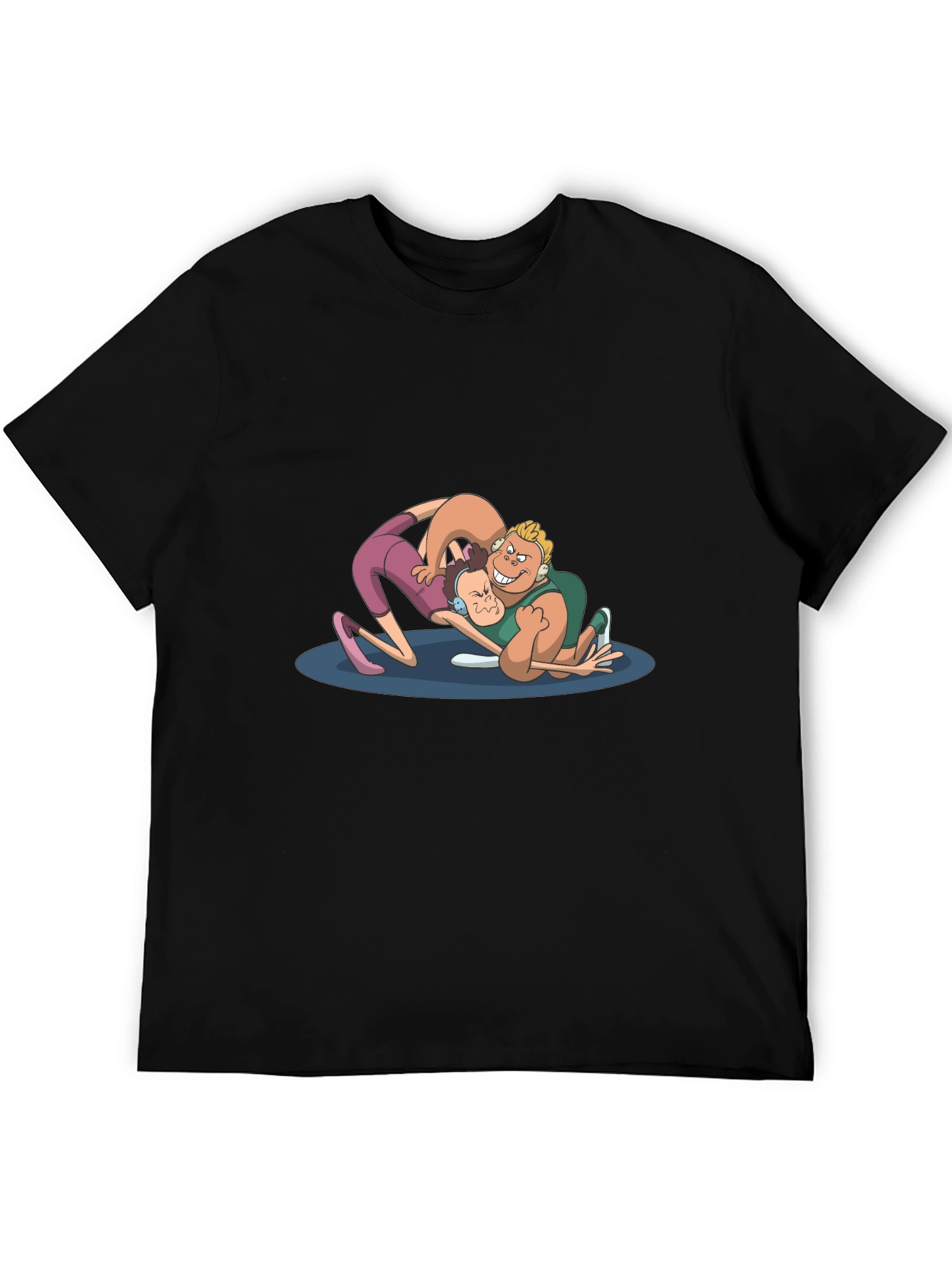 Wrestling Cartoon Graphic Black T-Shirt