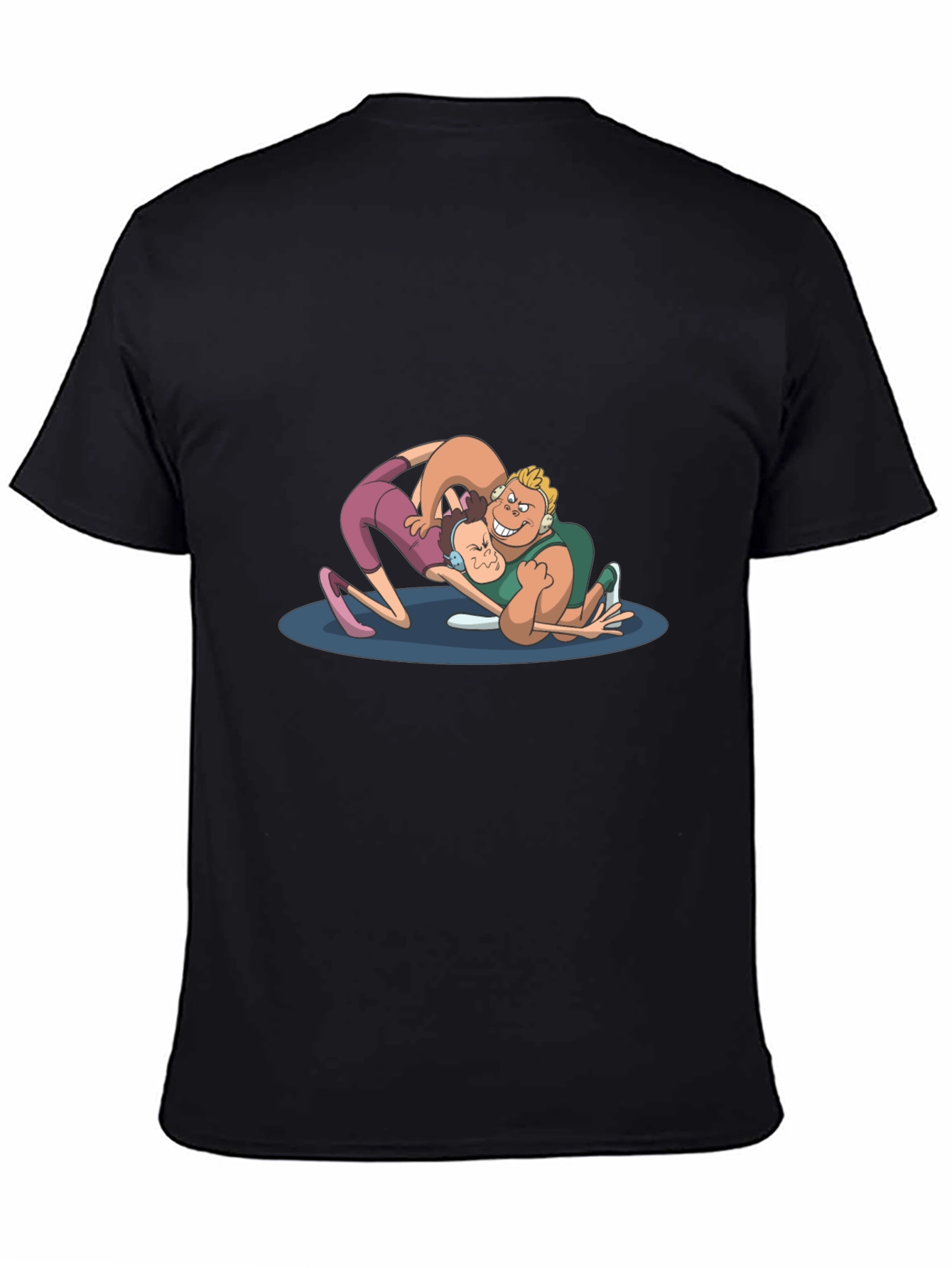 Wrestling Cartoon Graphic Black T-Shirt