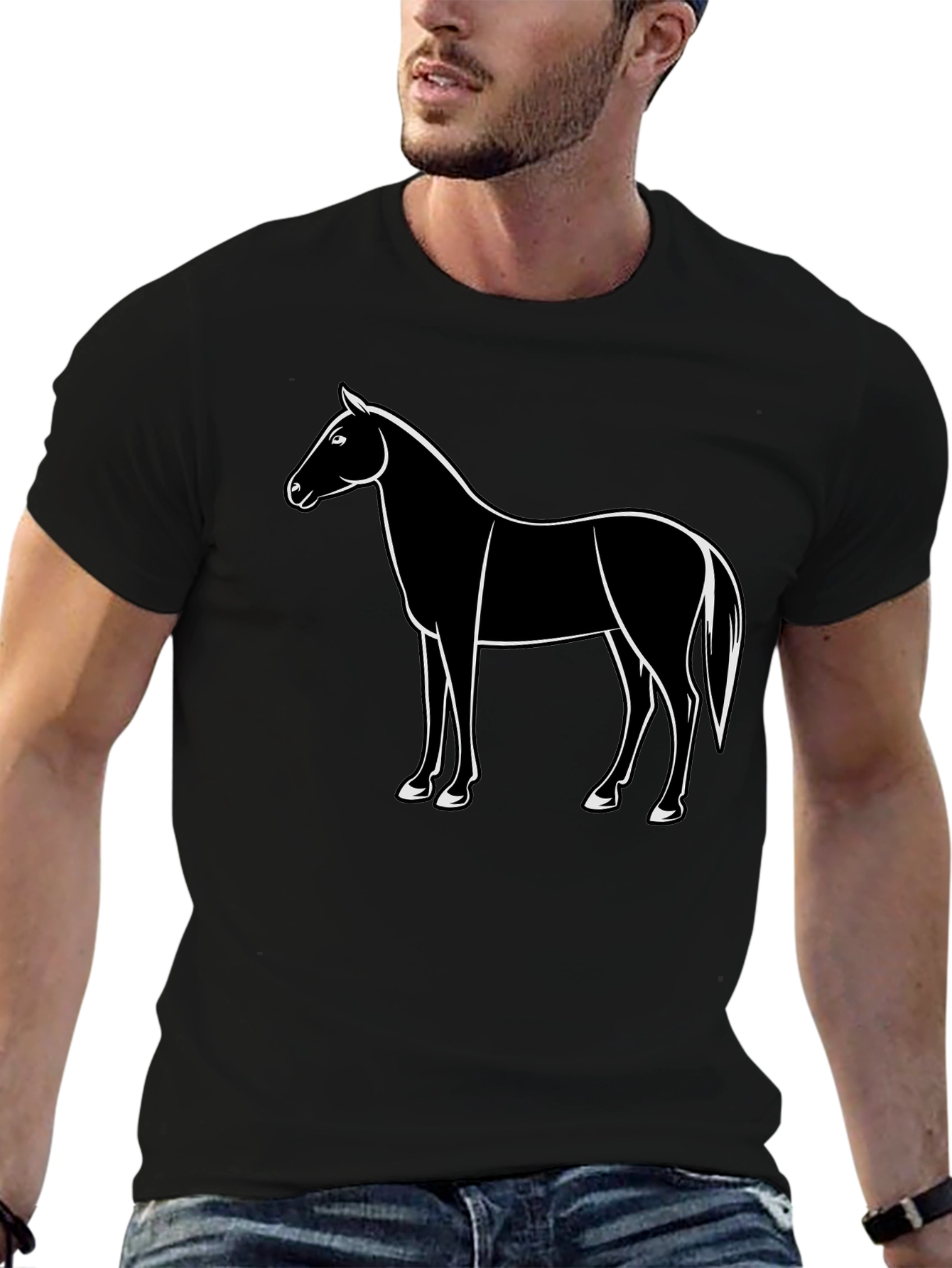 Horse Graphic Black T-Shirt Mens Fashion
