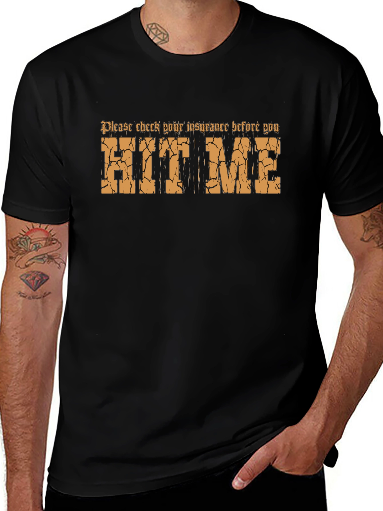 Funny Hit Me Insurance Check Black T-Shirt
