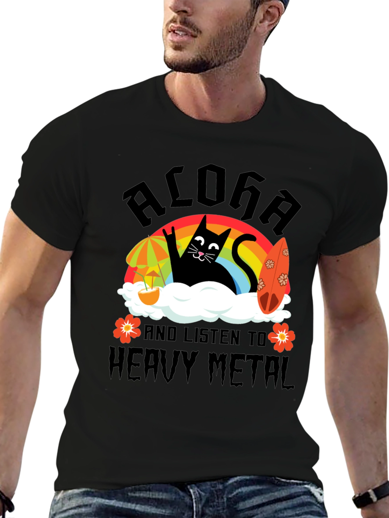 Aloha Heavy Metal Black Cat Graphic Tee