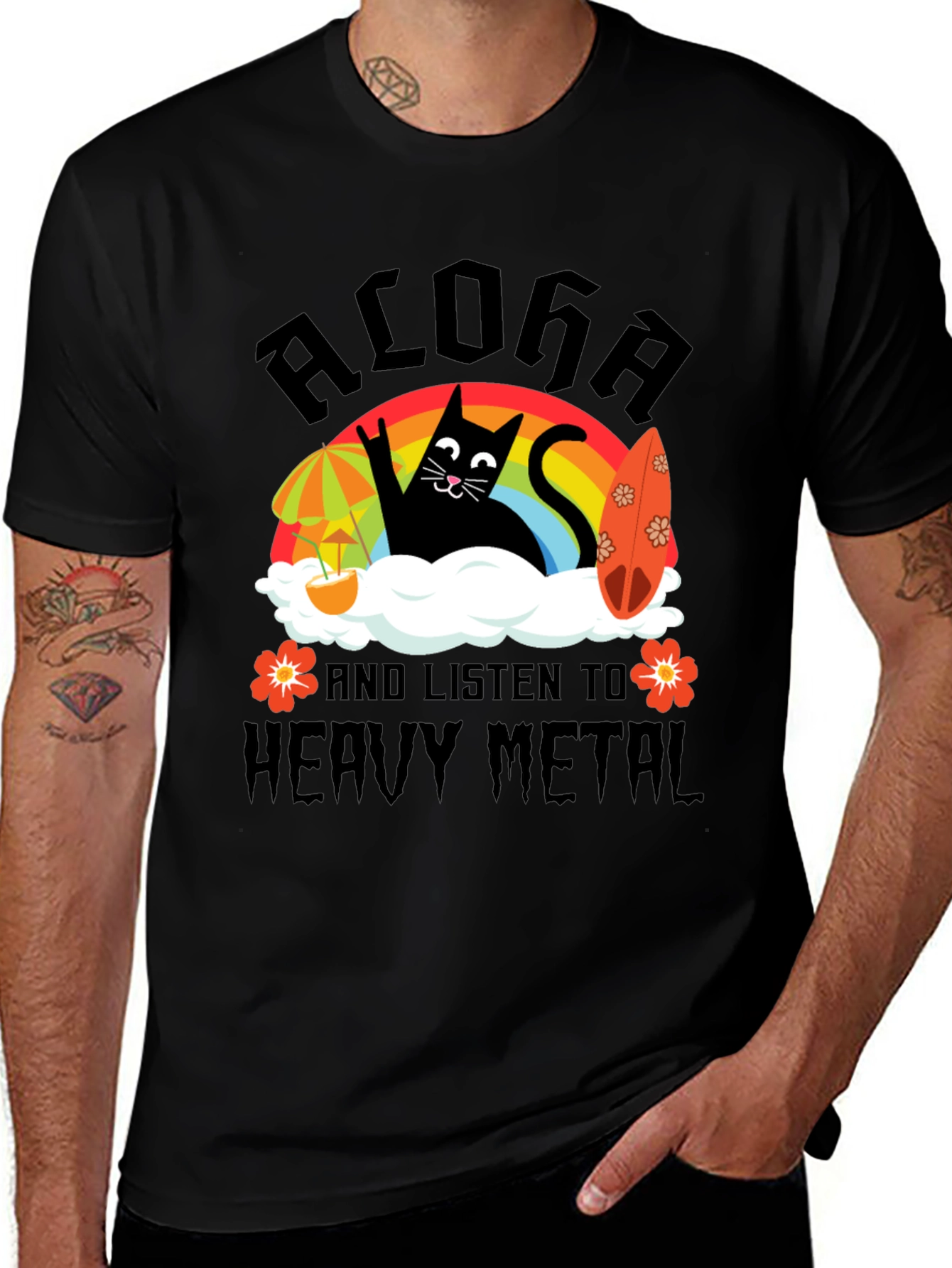 Aloha Heavy Metal Black Cat Graphic Tee