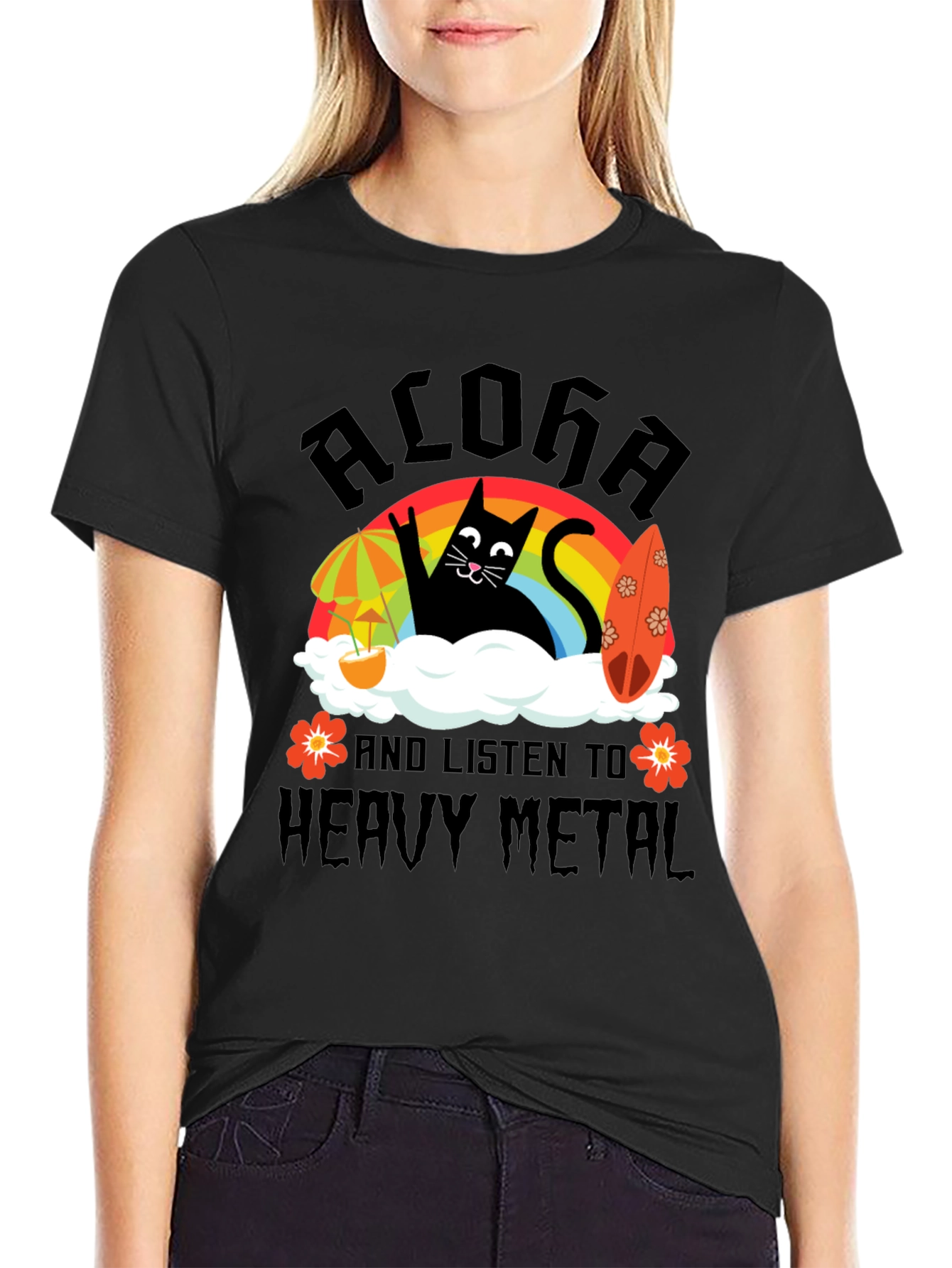 Aloha Heavy Metal Black Cat Graphic Tee