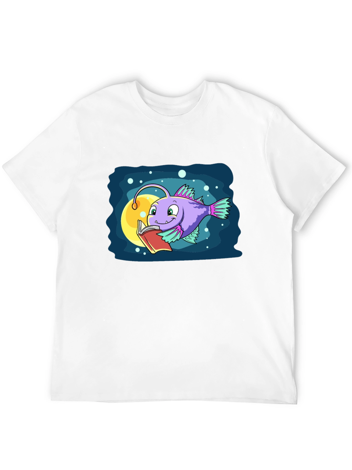 Cartoon Anglerfish Reading Book Graphic Tee
