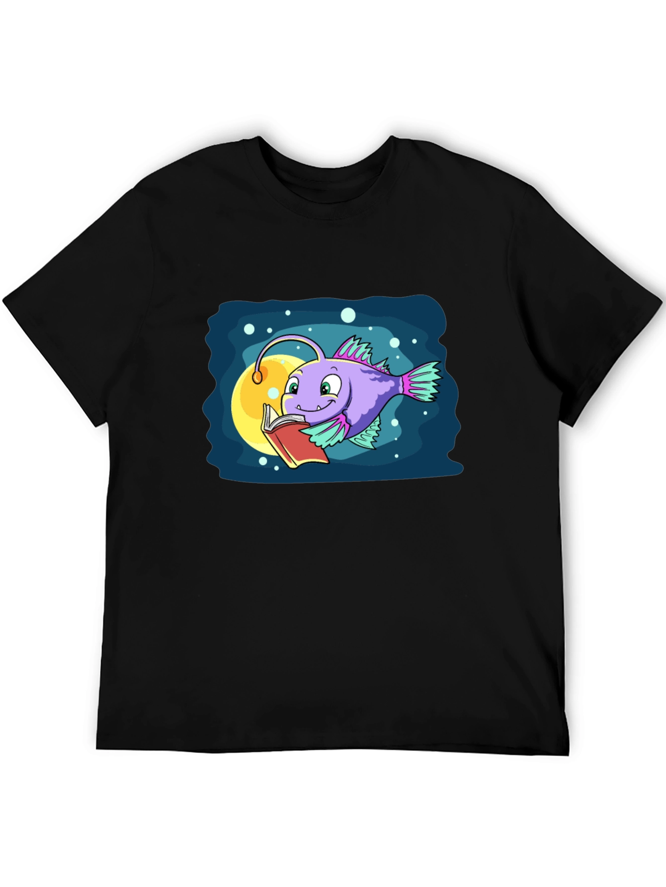 Cartoon Anglerfish Reading Book Graphic Tee