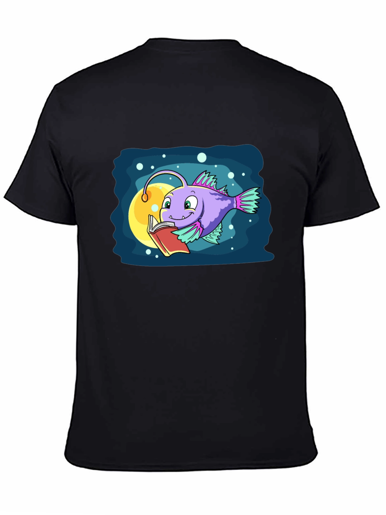 Cartoon Anglerfish Reading Book Graphic Tee