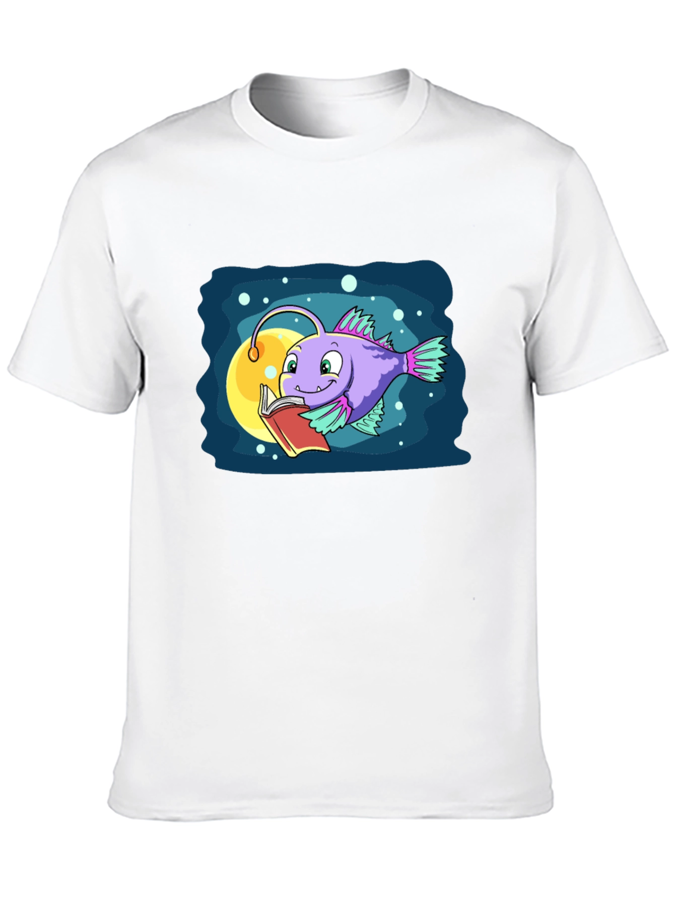 Cartoon Anglerfish Reading Book Graphic Tee