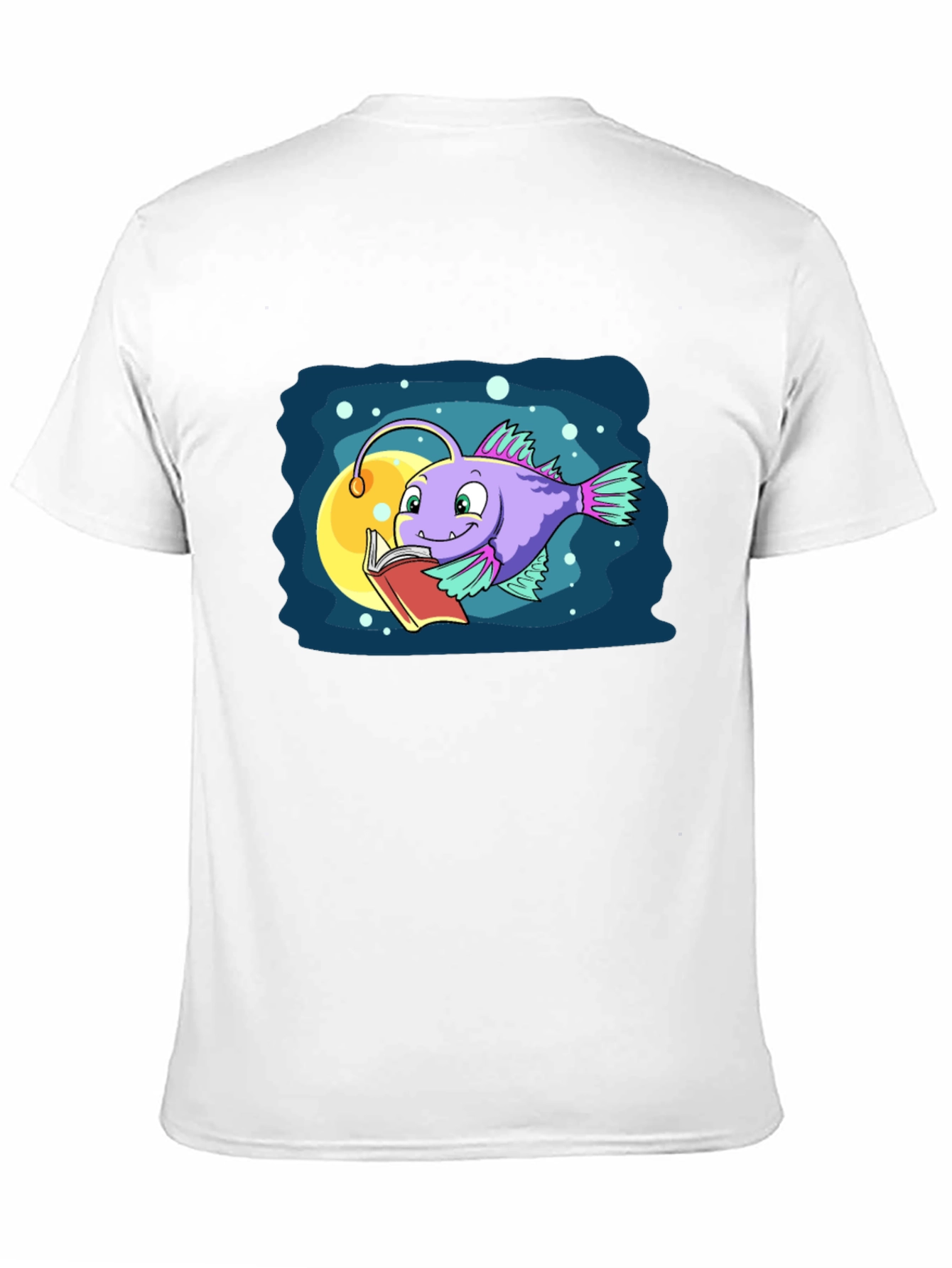 Cartoon Anglerfish Reading Book Graphic Tee