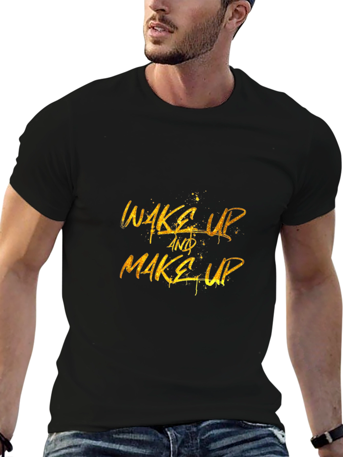 Wake Up & Make Up Black Graphic Tee