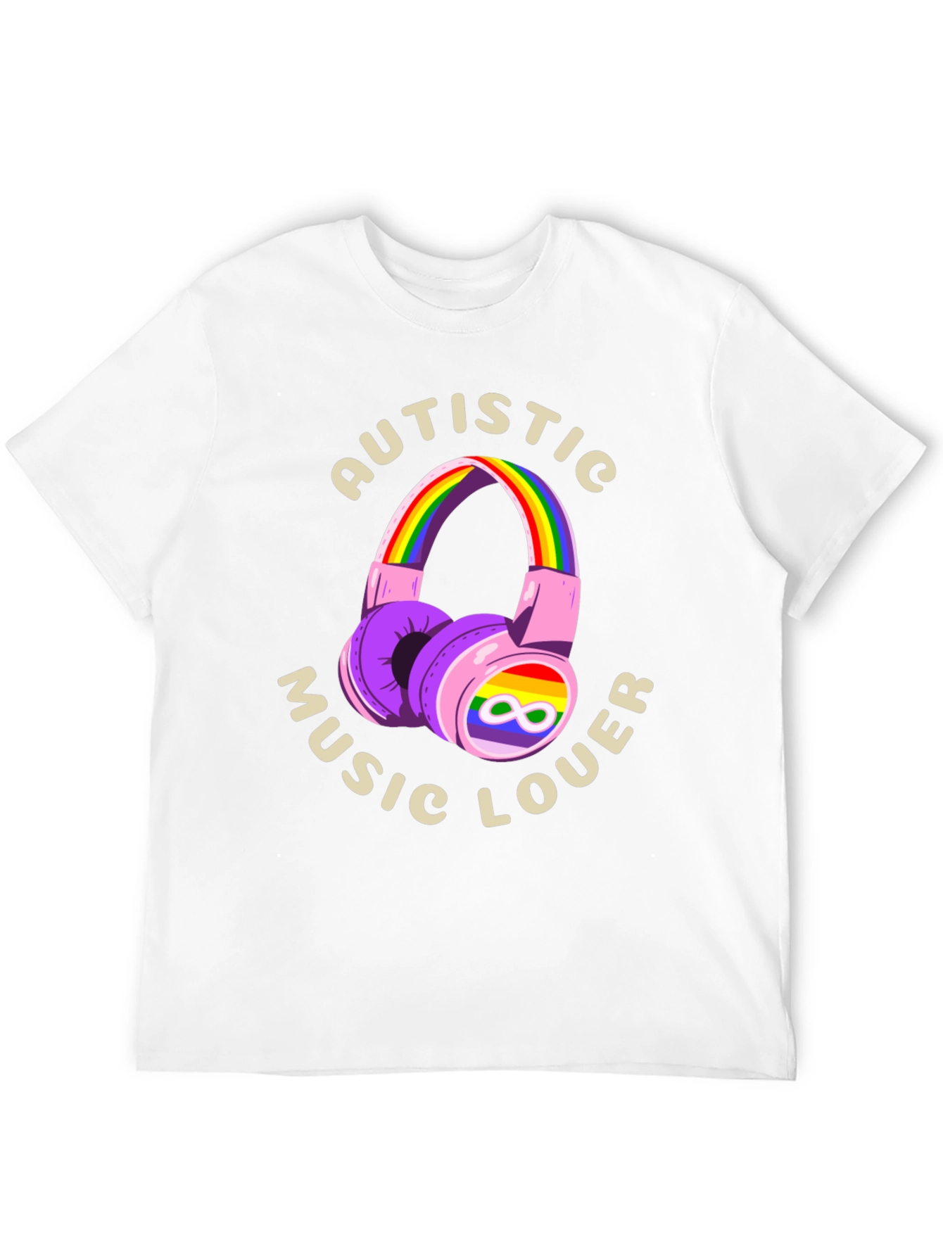 Autistic Music Lover T-Shirt - Rainbow Headphones Design