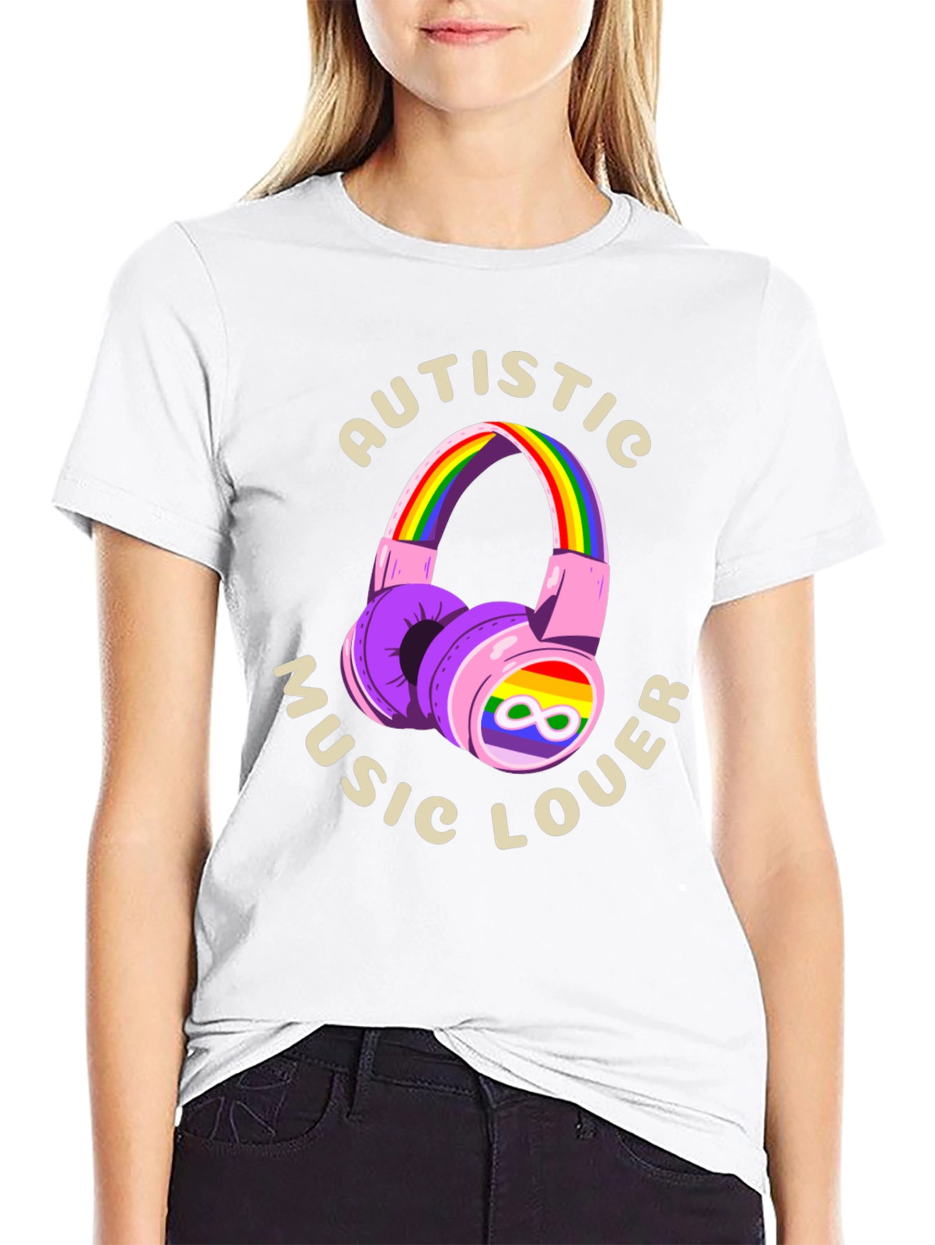 Autistic Music Lover T-Shirt - Rainbow Headphones Design