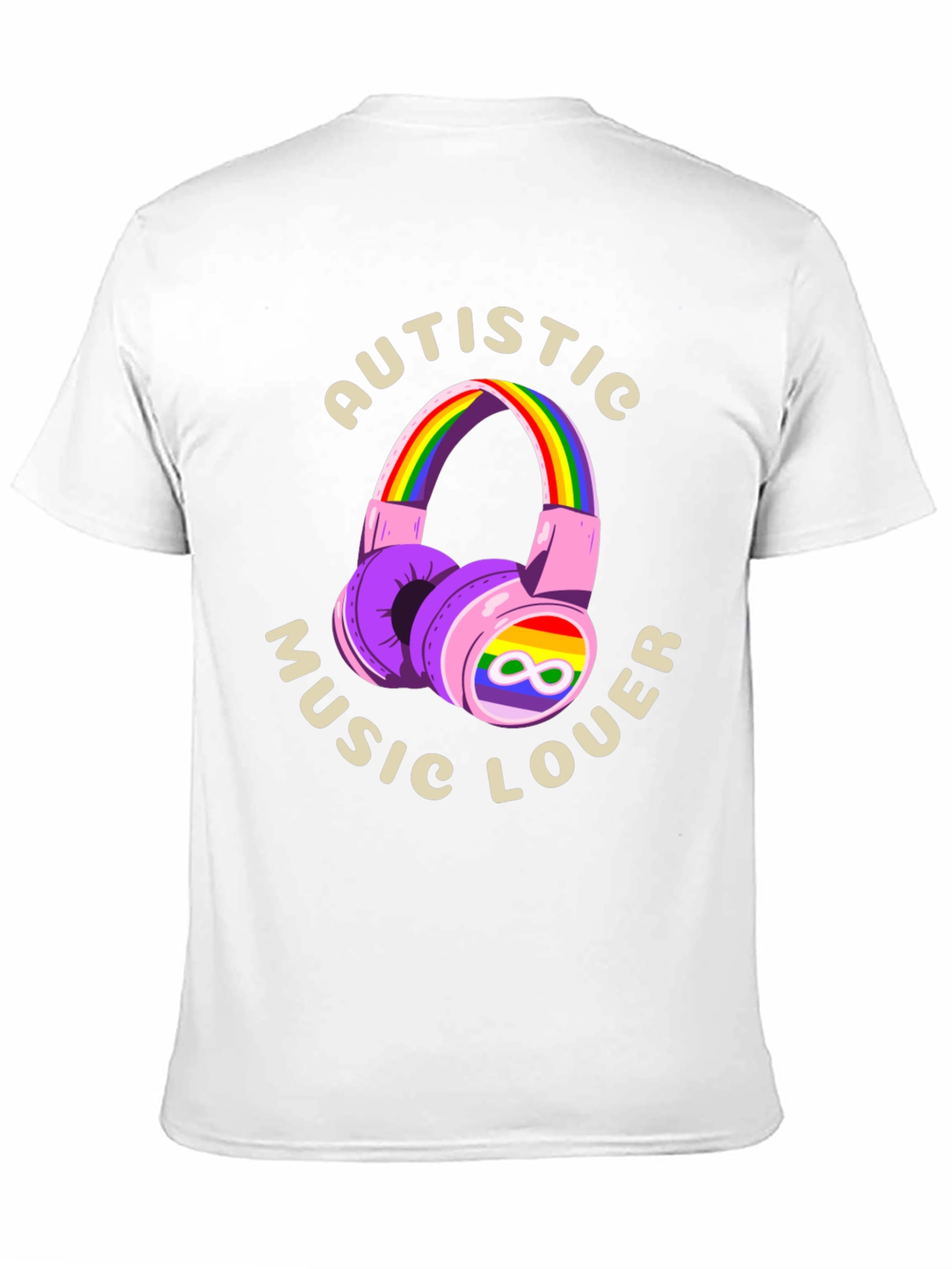 Autistic Music Lover T-Shirt - Rainbow Headphones Design