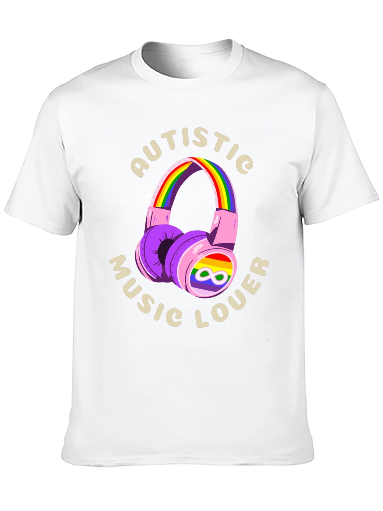 Autistic Music Lover T-Shirt - Rainbow Headphones Design
