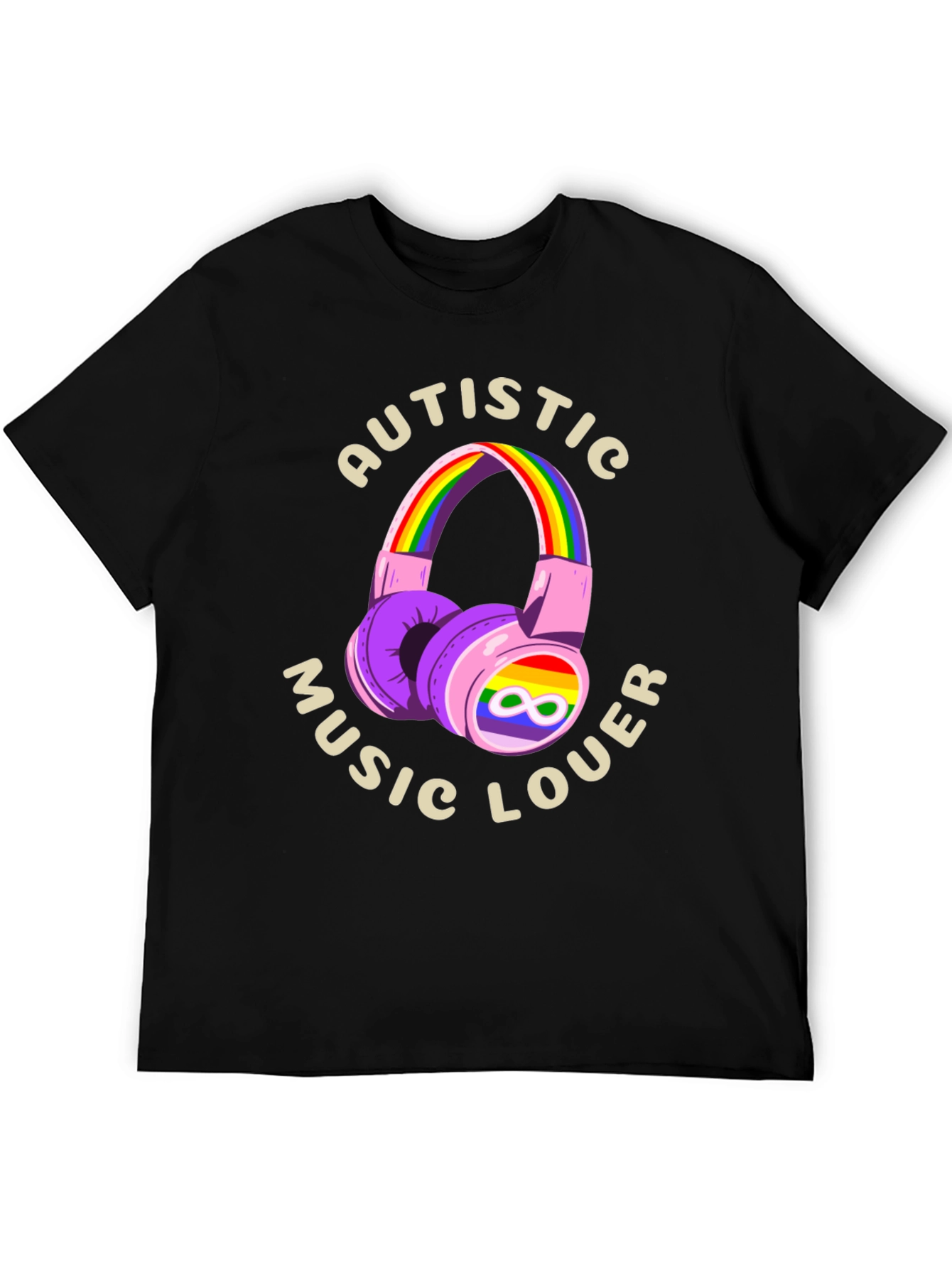 Autistic Music Lover T-Shirt - Rainbow Headphones Design