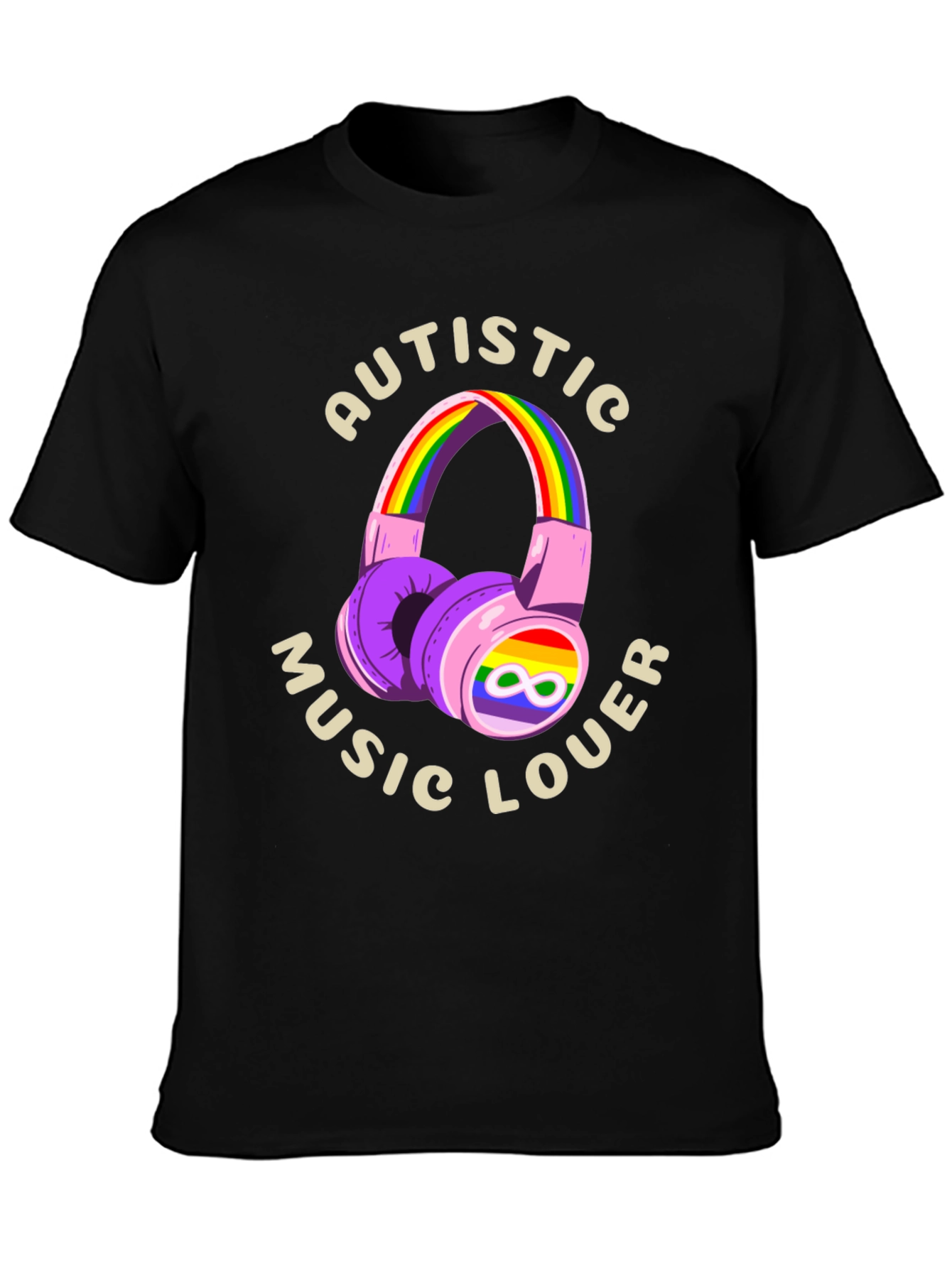 Autistic Music Lover T-Shirt - Rainbow Headphones Design