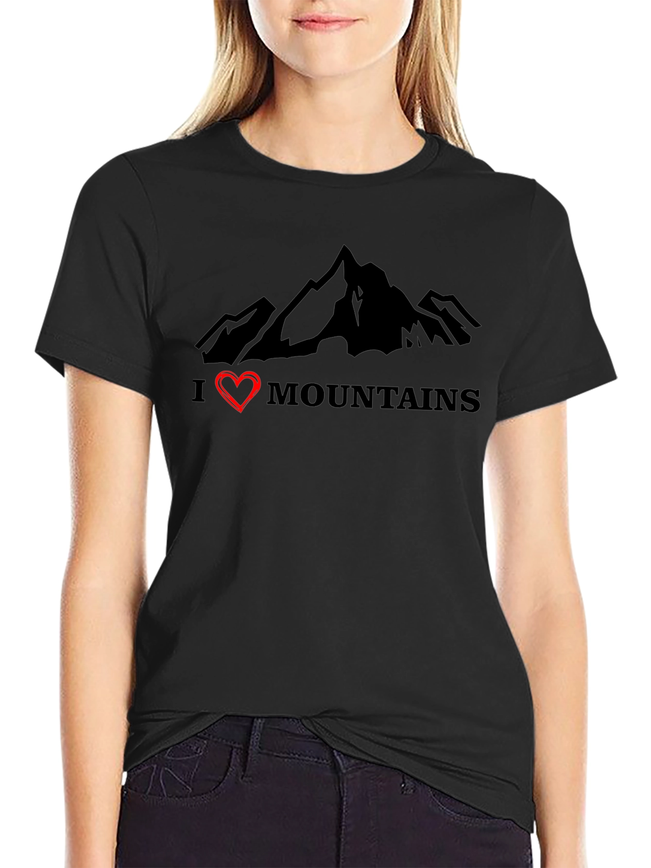 I Heart Mountains Black Graphic T-Shirt