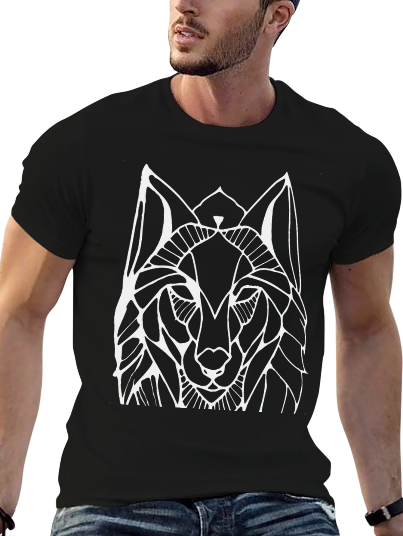 Abstract Wolf Graphic Tee - Black
