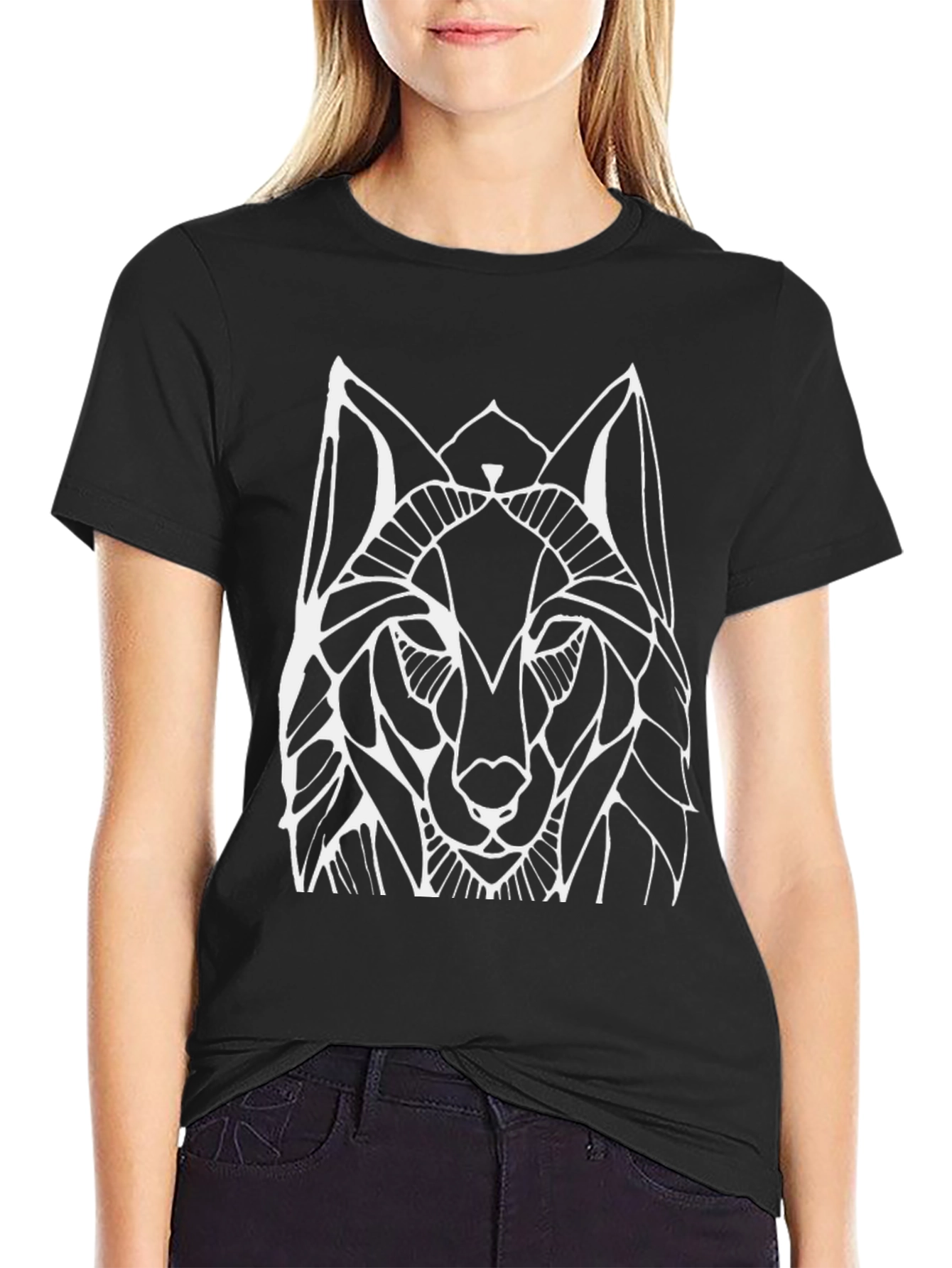 Abstract Wolf Graphic Tee - Black
