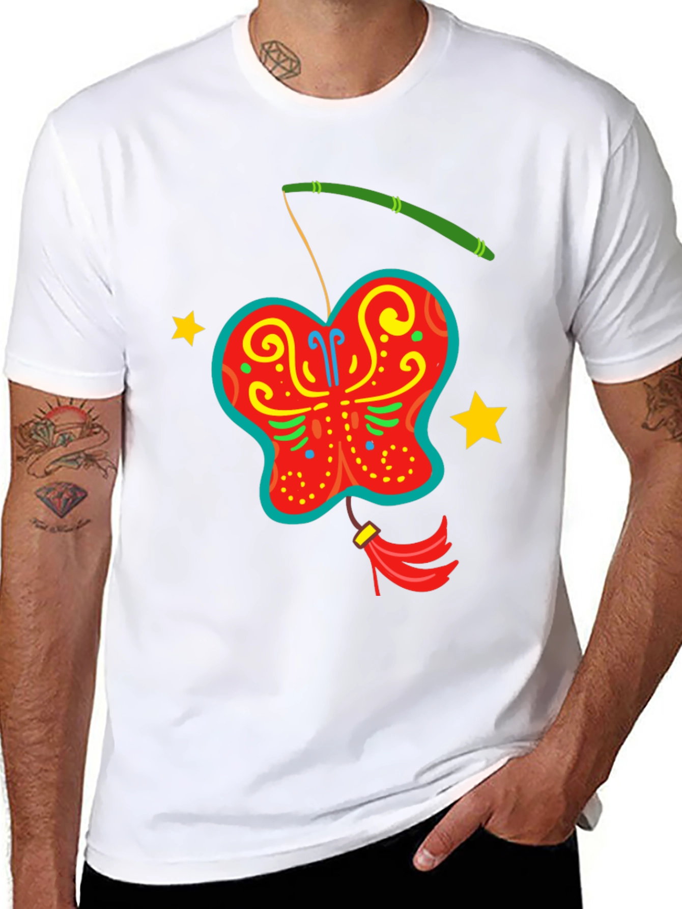 Butterfly Lantern Graphic Tee - Fun Festive Design