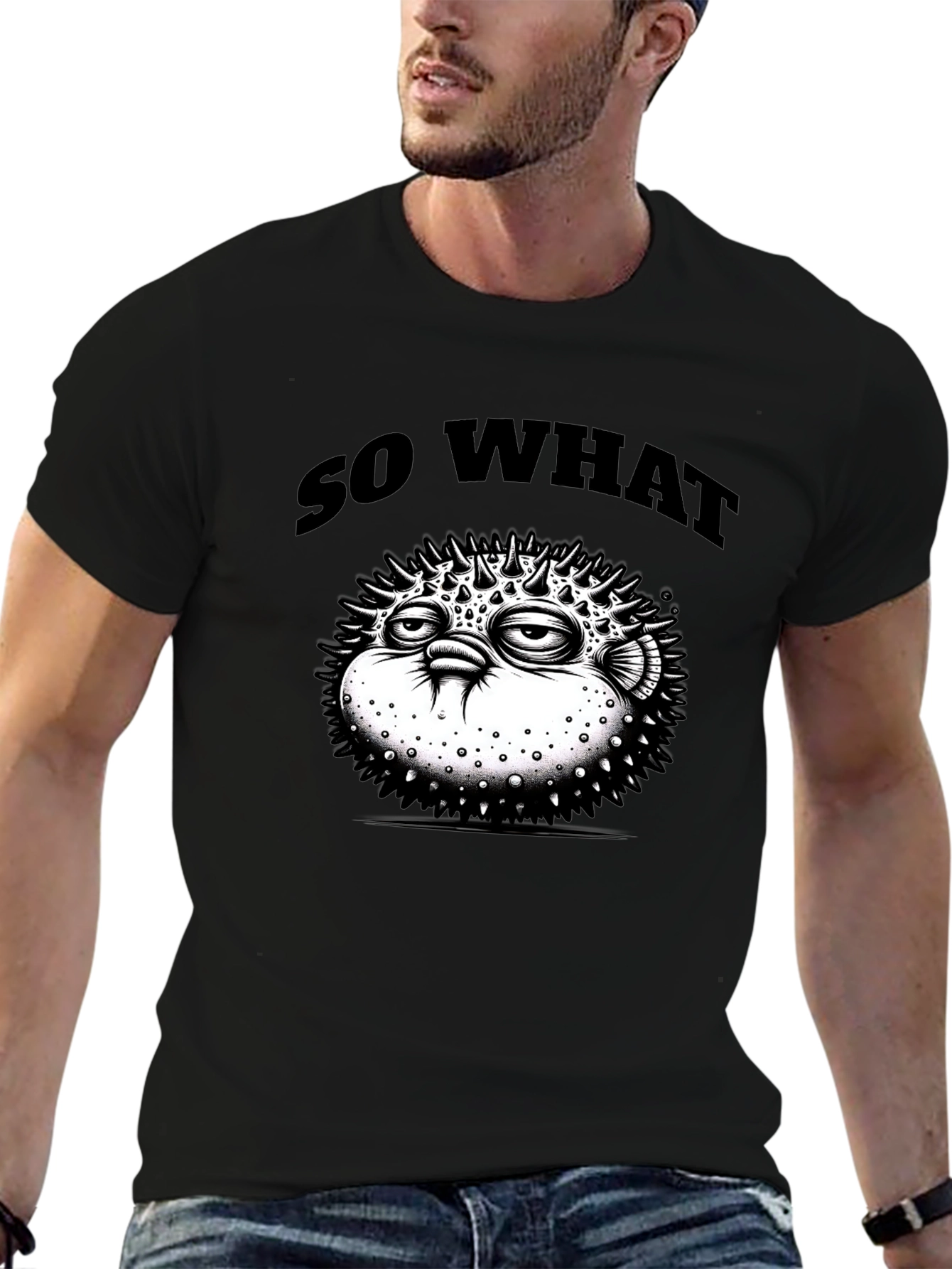 So What Pufferfish Graphic Black T-Shirt