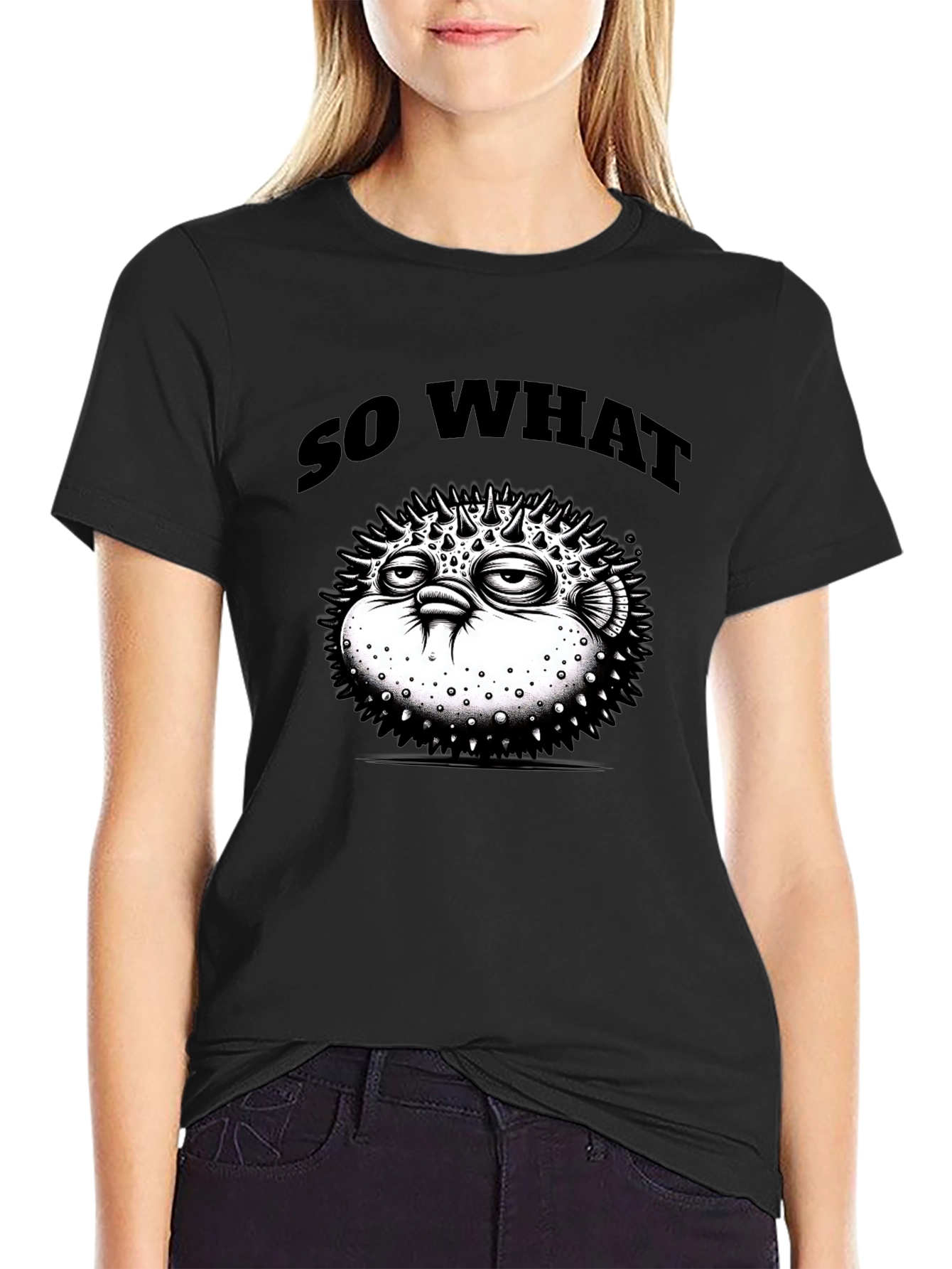 So What Pufferfish Graphic Black T-Shirt