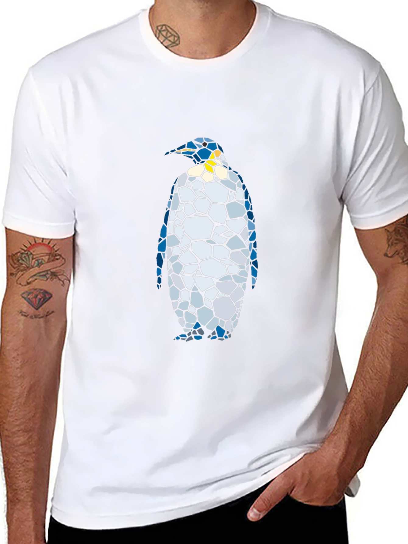 Abstract Penguin Graphic Tee - Black