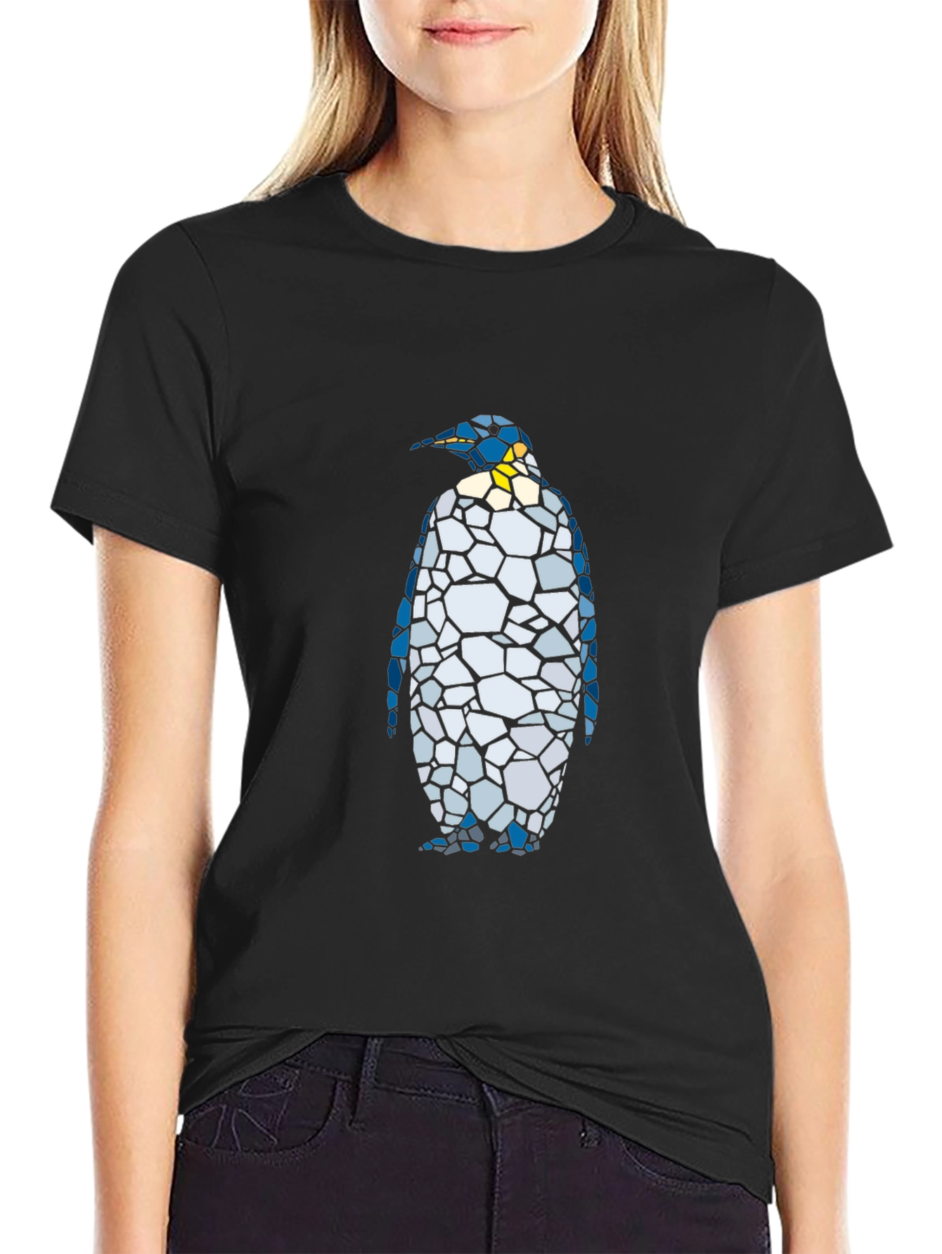 Abstract Penguin Graphic Tee - Black