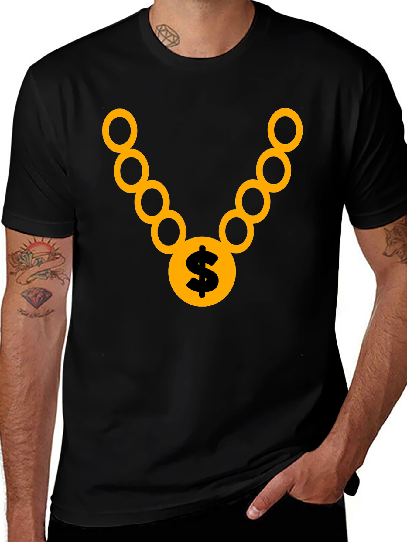 Gold Chain Graphic Tee - Stylish Black T-Shirt