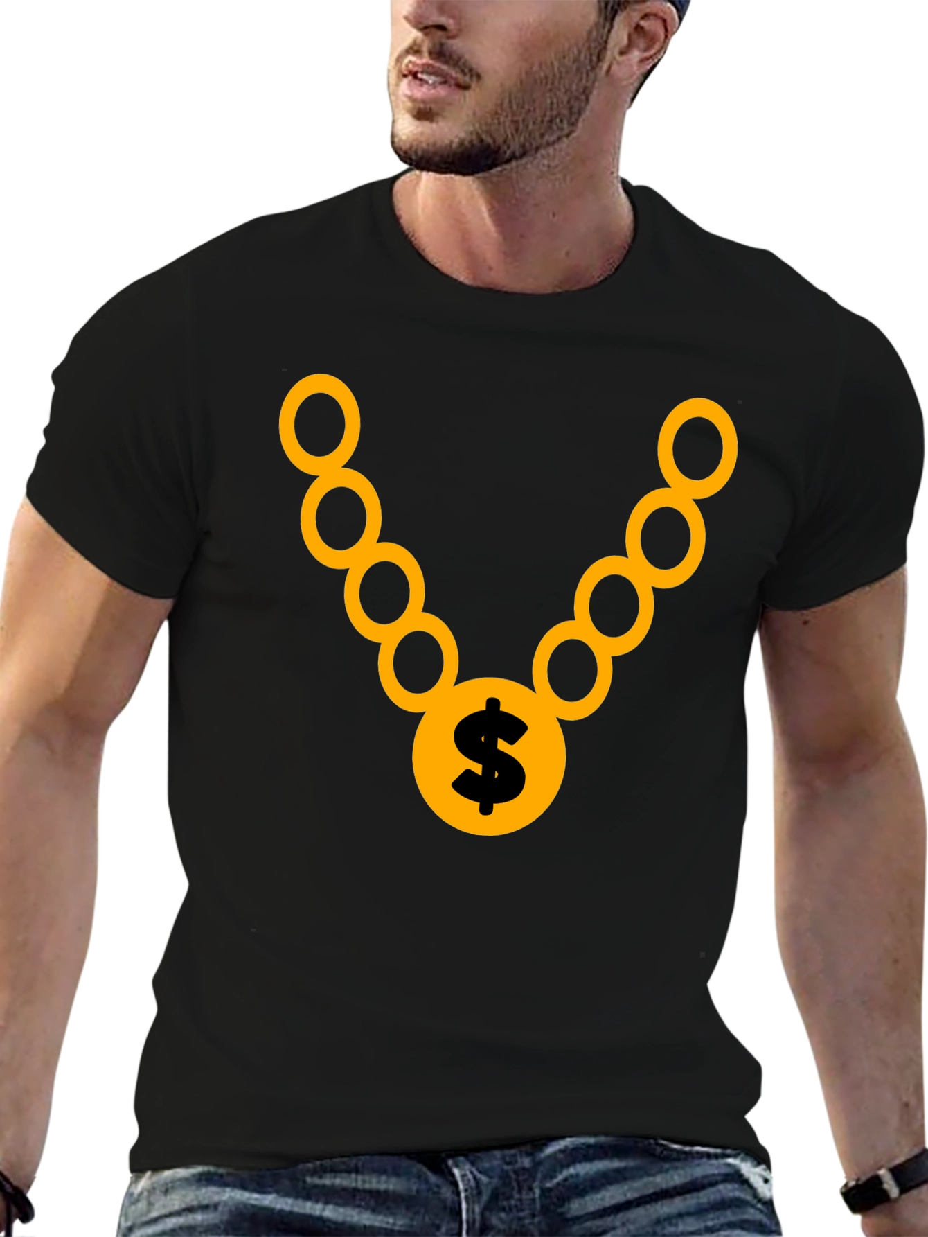 Gold Chain Graphic Tee - Stylish Black T-Shirt