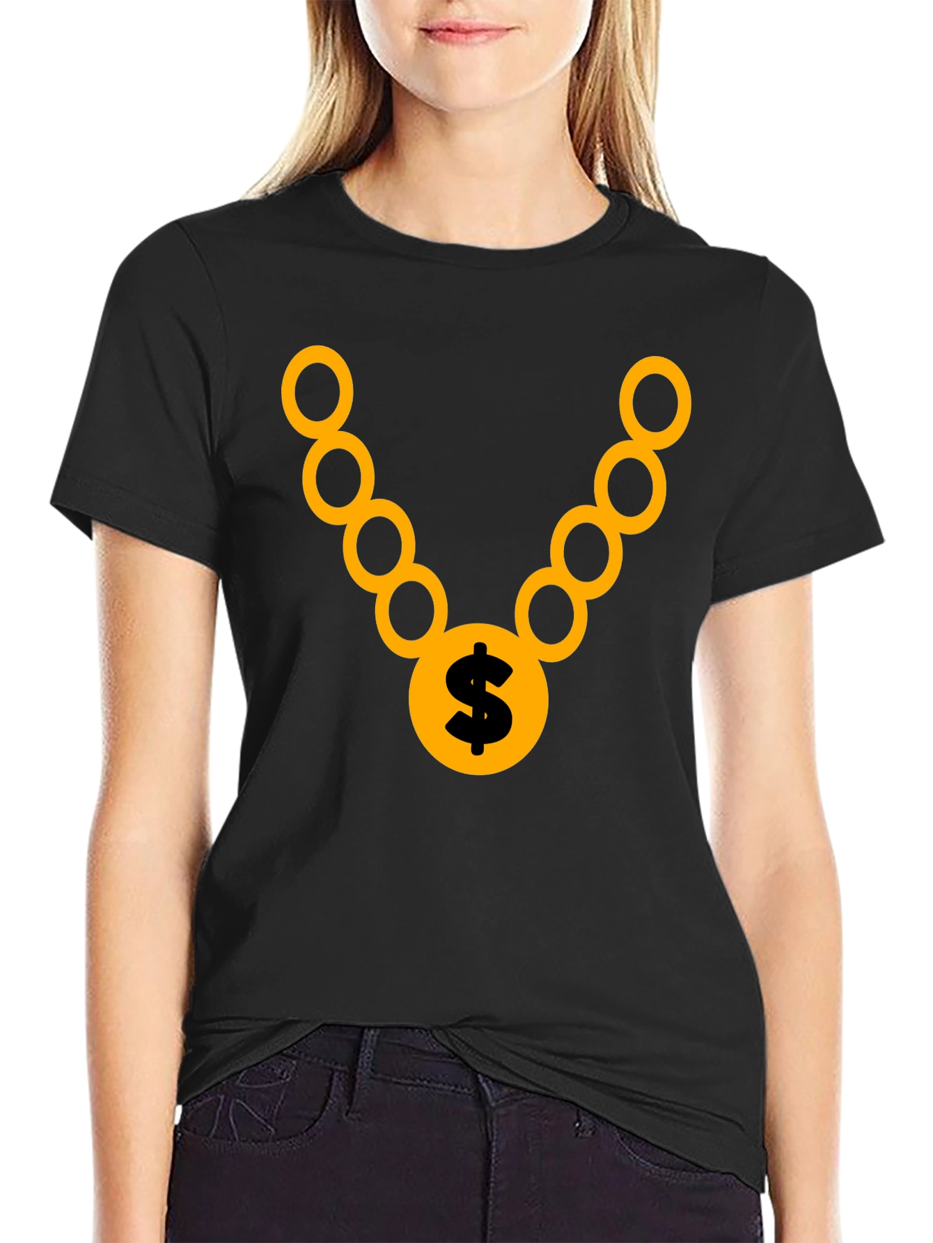 Gold Chain Graphic Tee - Stylish Black T-Shirt