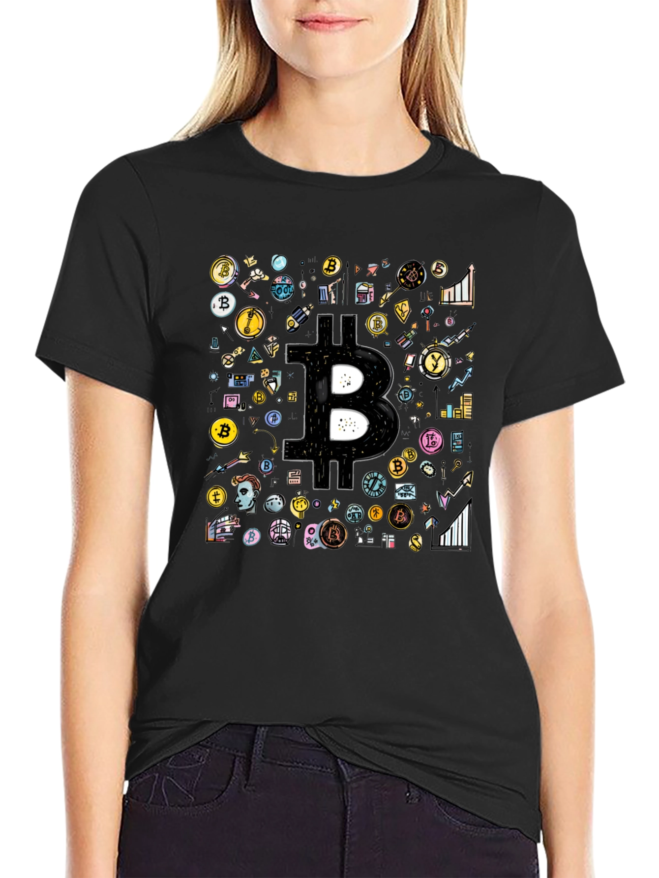Bitcoin Crypto Black T-Shirt Cool Design