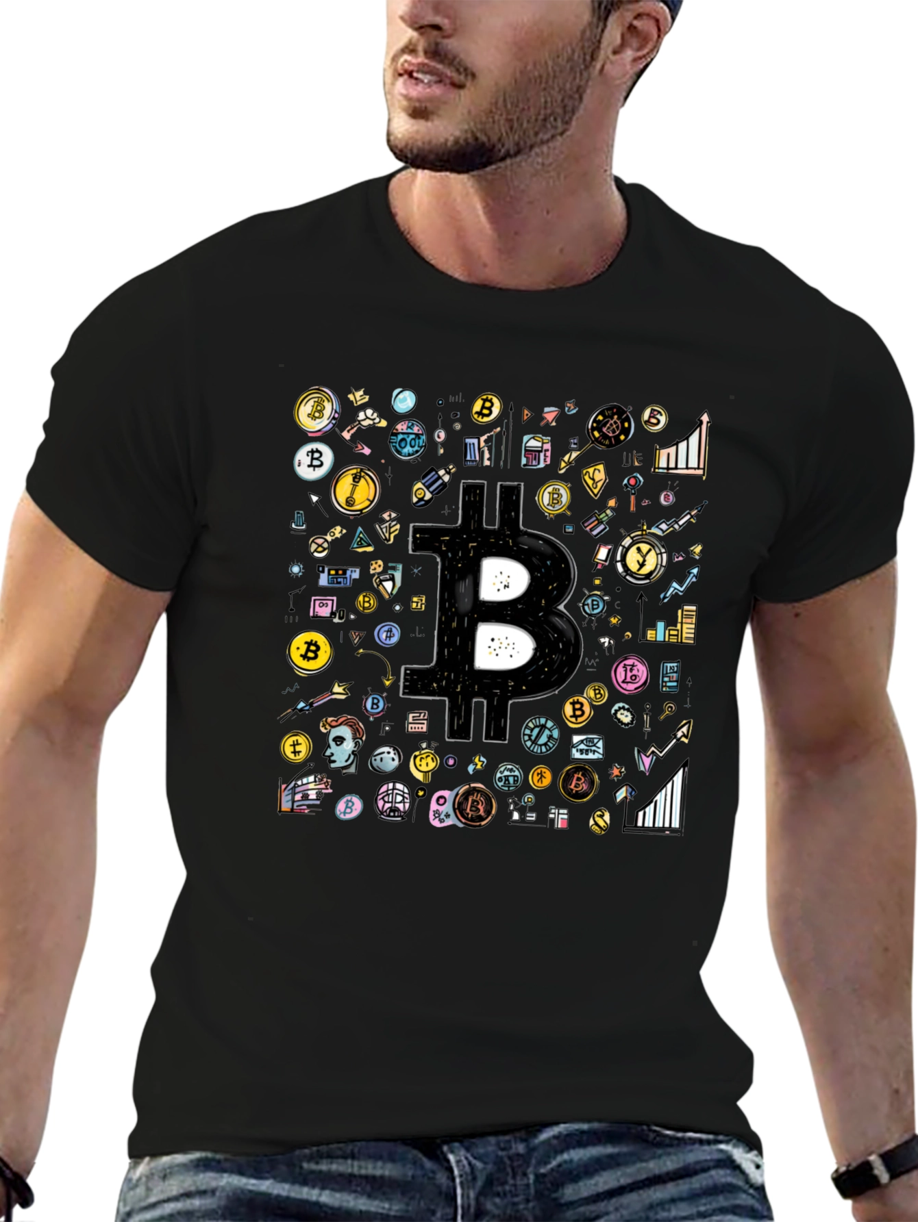Bitcoin Crypto Black T-Shirt Cool Design