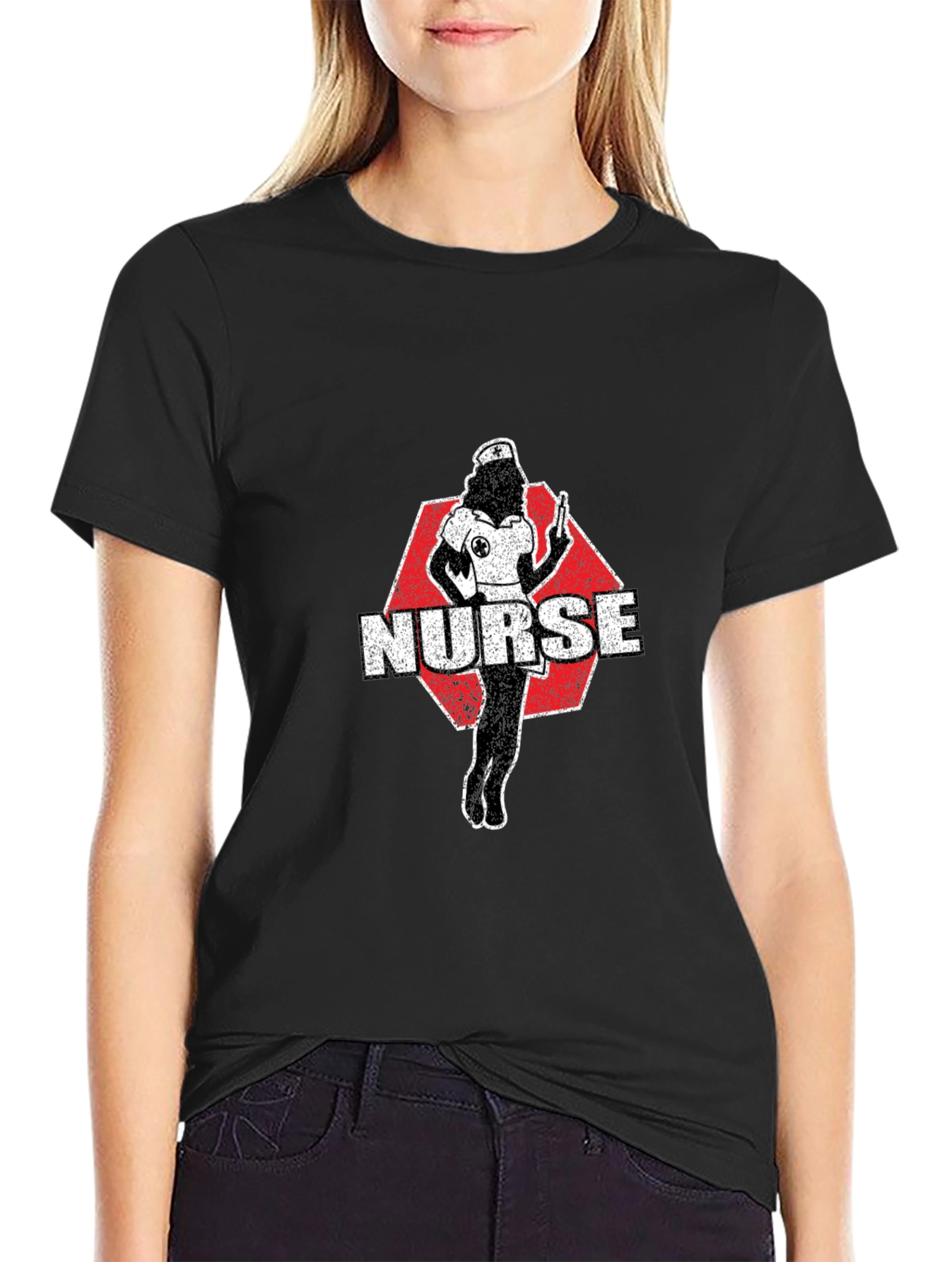 Nurse Retro Graphic T-Shirt - Black Cotton
